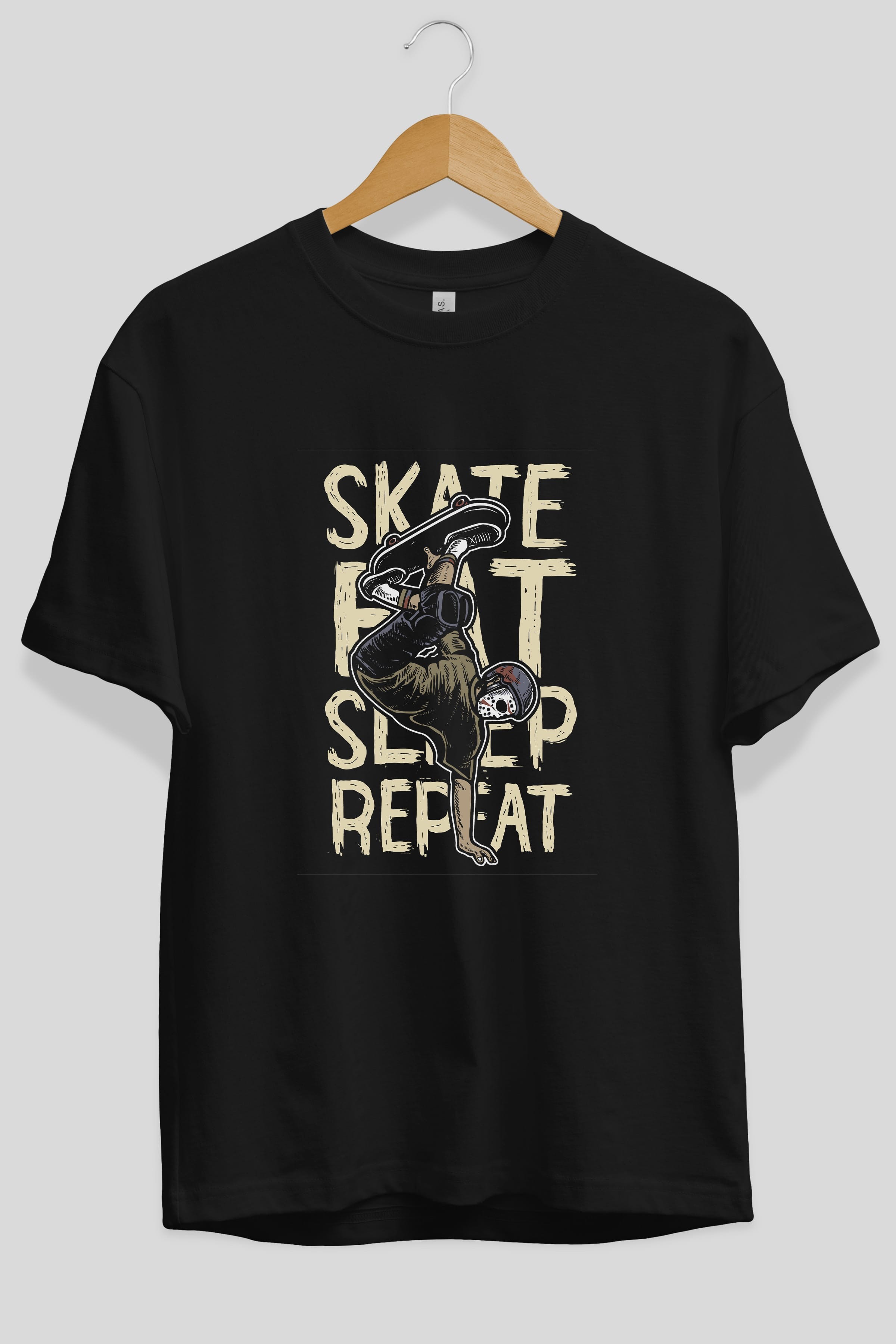Skate Eat Sleep Repeat Ön Baskılı Oversize t-shirt Erkek Kadın Unisex %100 Pamuk tişort