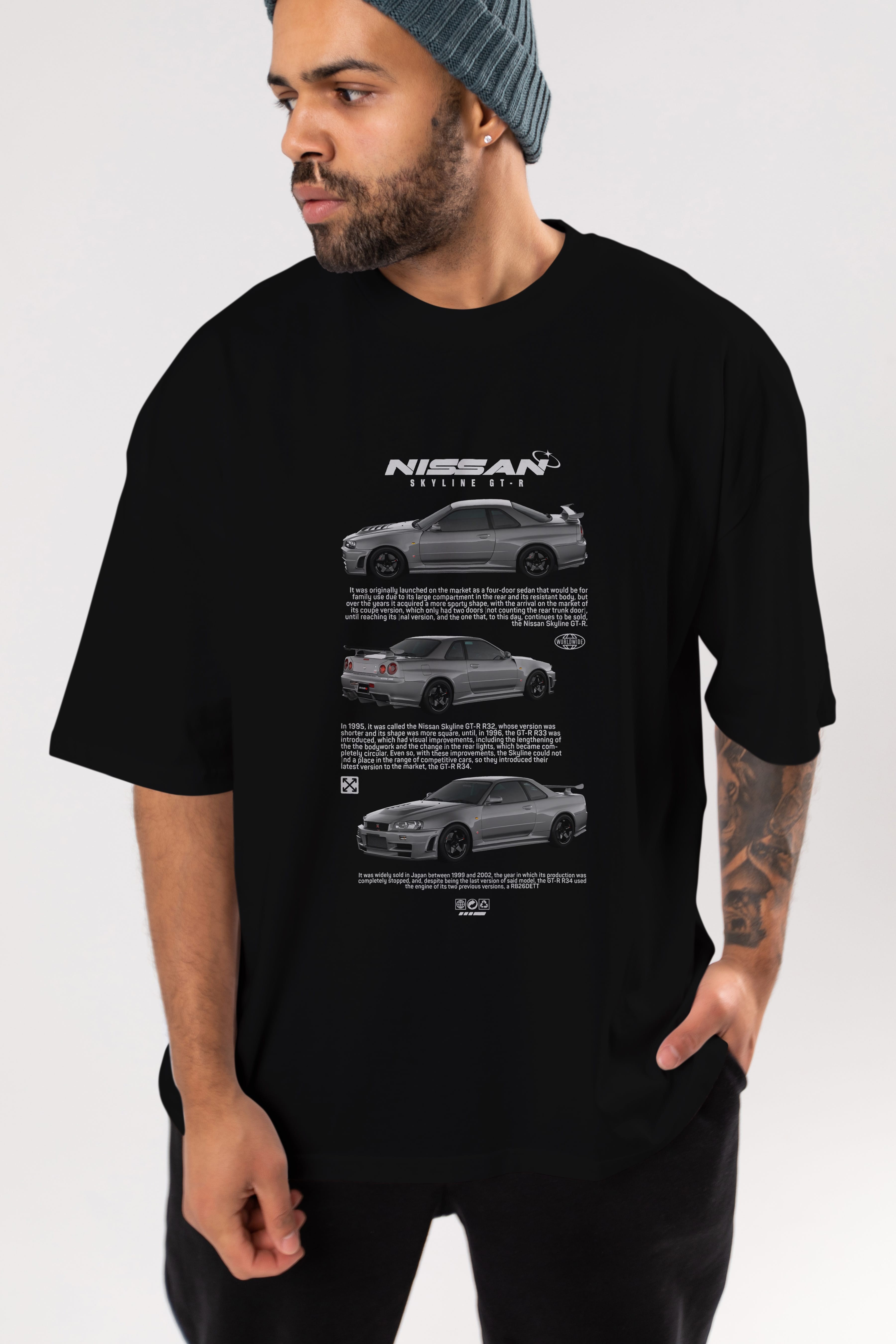 nissan skyline gt-r Ön Baskılı Oversize t-shirt Erkek Kadın Unisex %100 Pamuk Bisiklet Yaka tişort