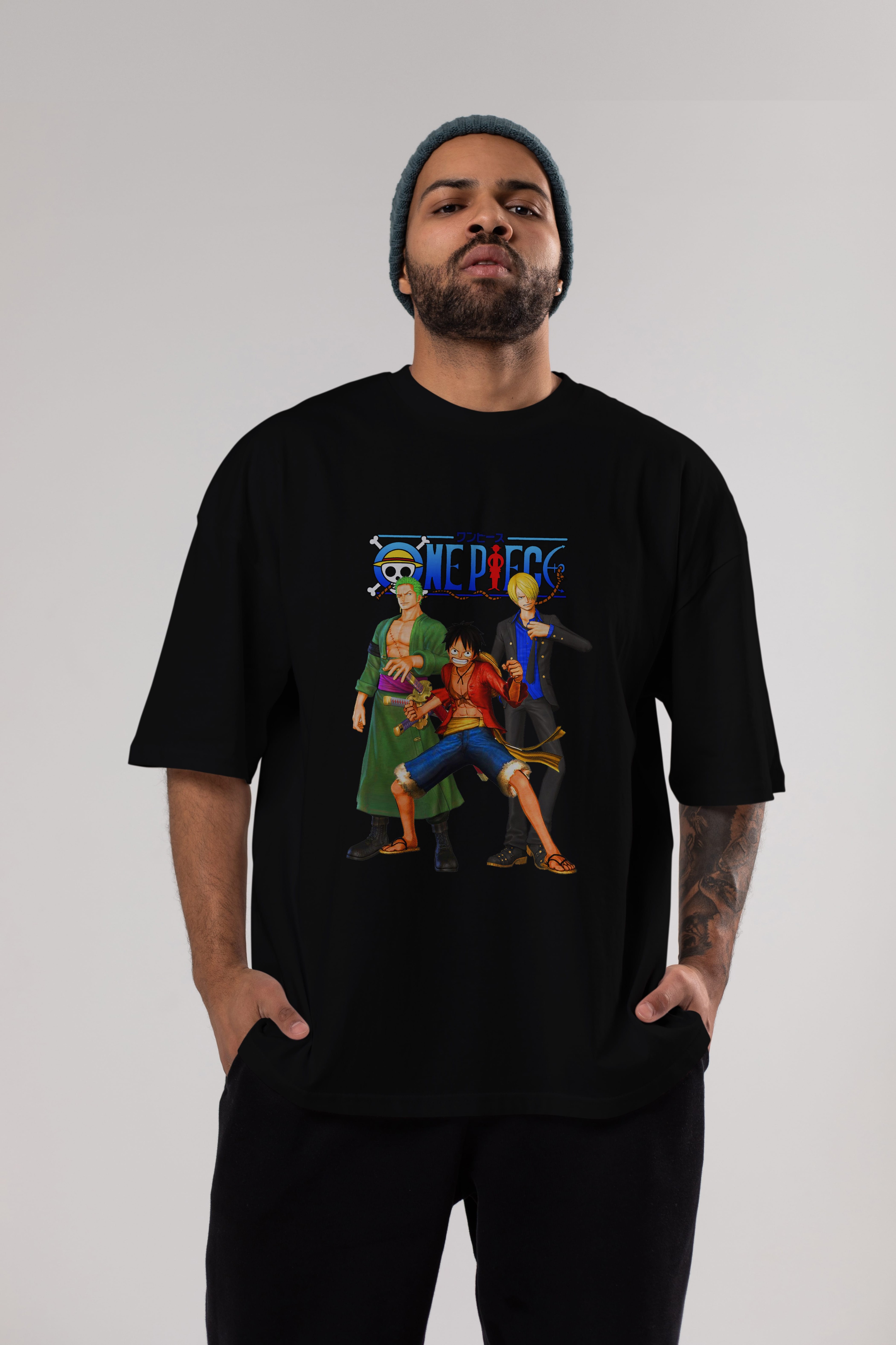 Luffy Sanji Zoro Anime Ön Baskılı Oversize t-shirt Erkek Kadın Unisex