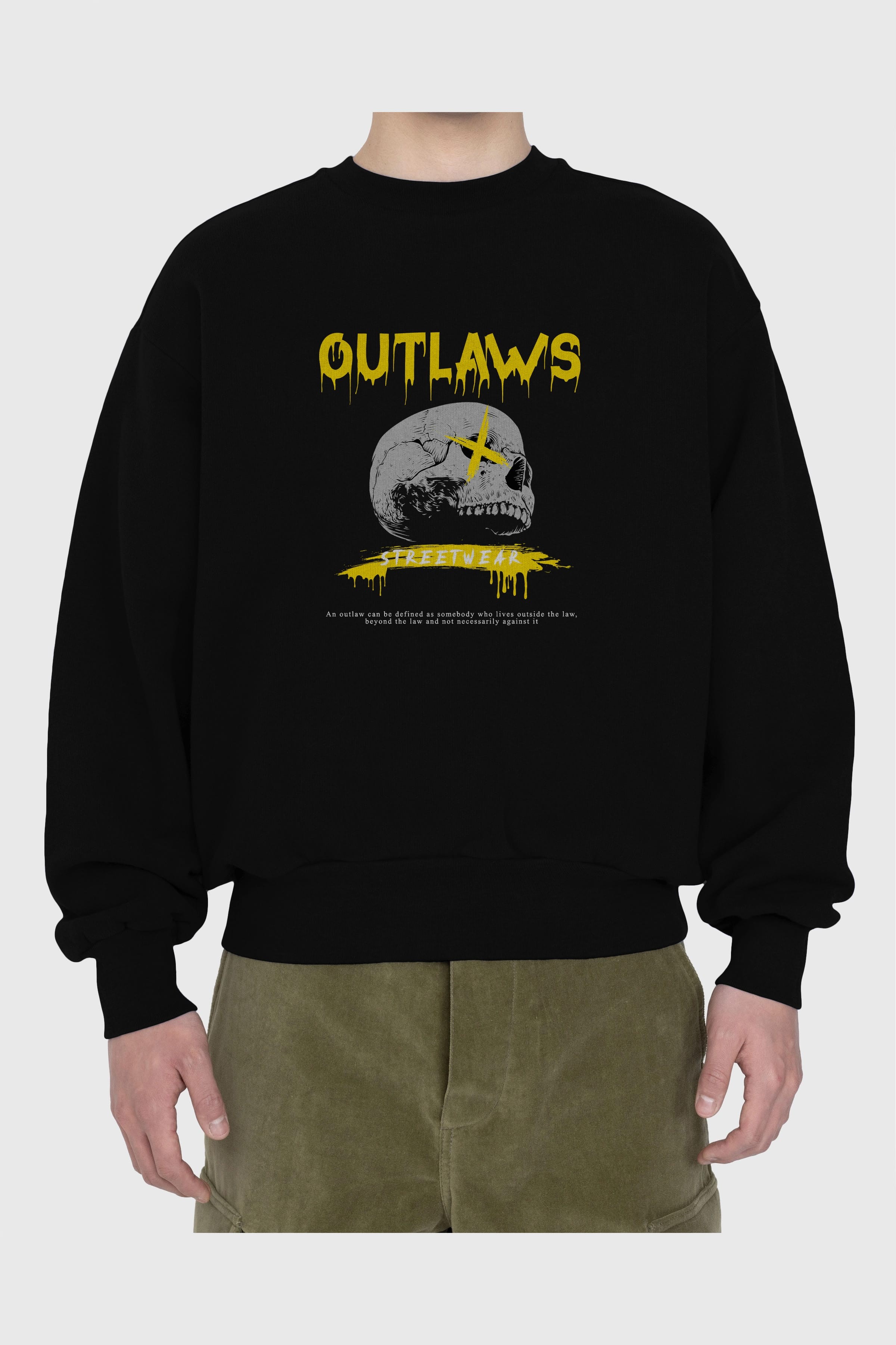 Outlaws Streetwear Ön Baskılı Oversize Sweatshirt Erkek Kadın Unisex