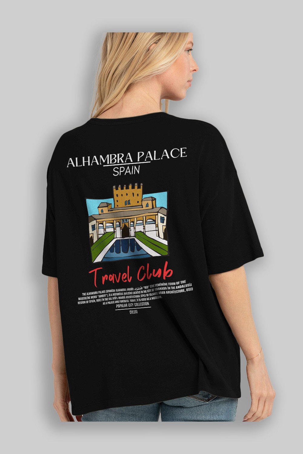 Alhambra Palace Spain Arka Baskılı Oversize t-shirt Erkek Kadın Pamuk Bisiklet Yaka tişort