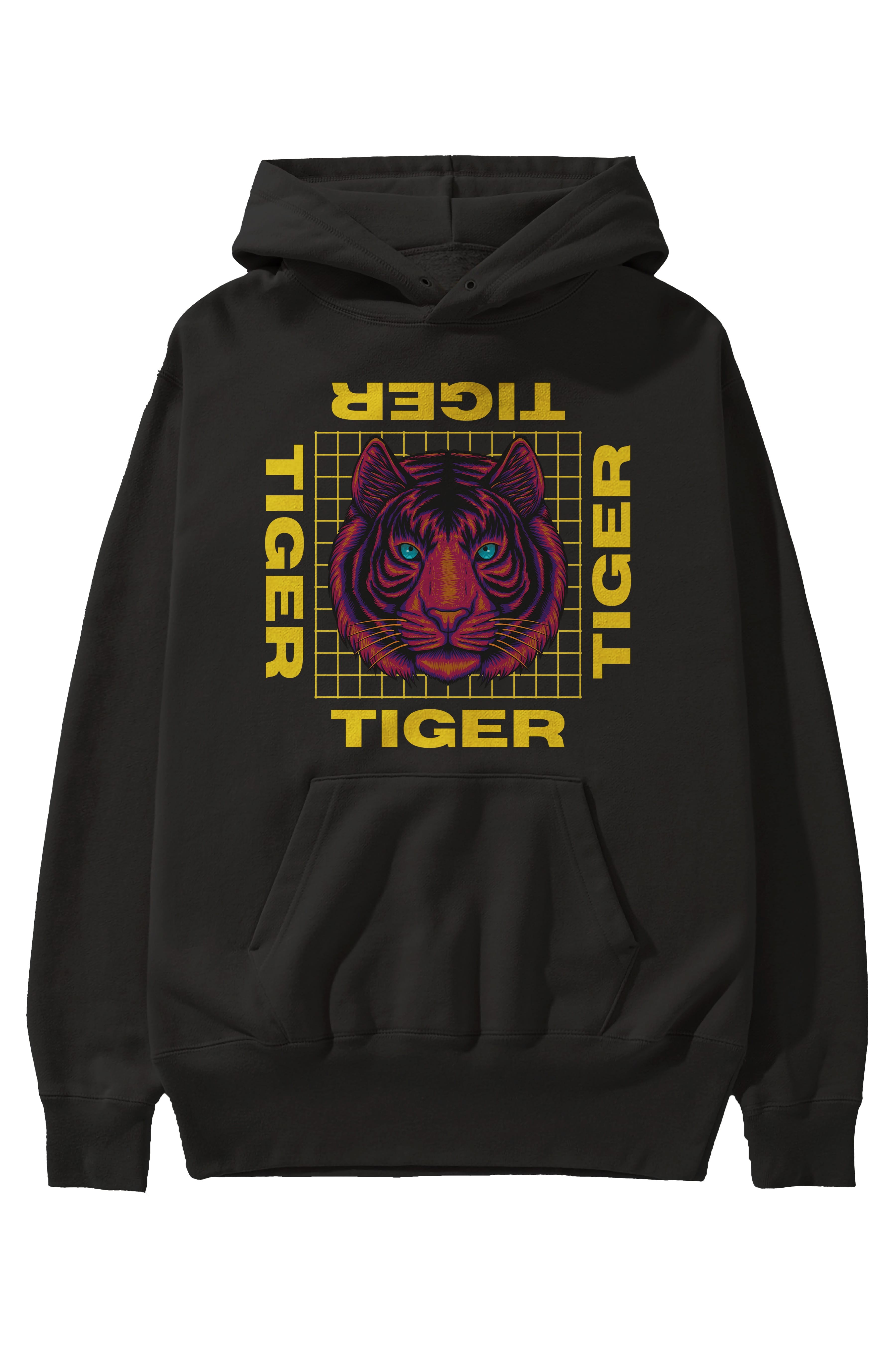 Tiger Yazılı Streetwear Ön Baskılı Oversize Hoodie Kapüşonlu Sweatshirt Erkek Kadın Unisex