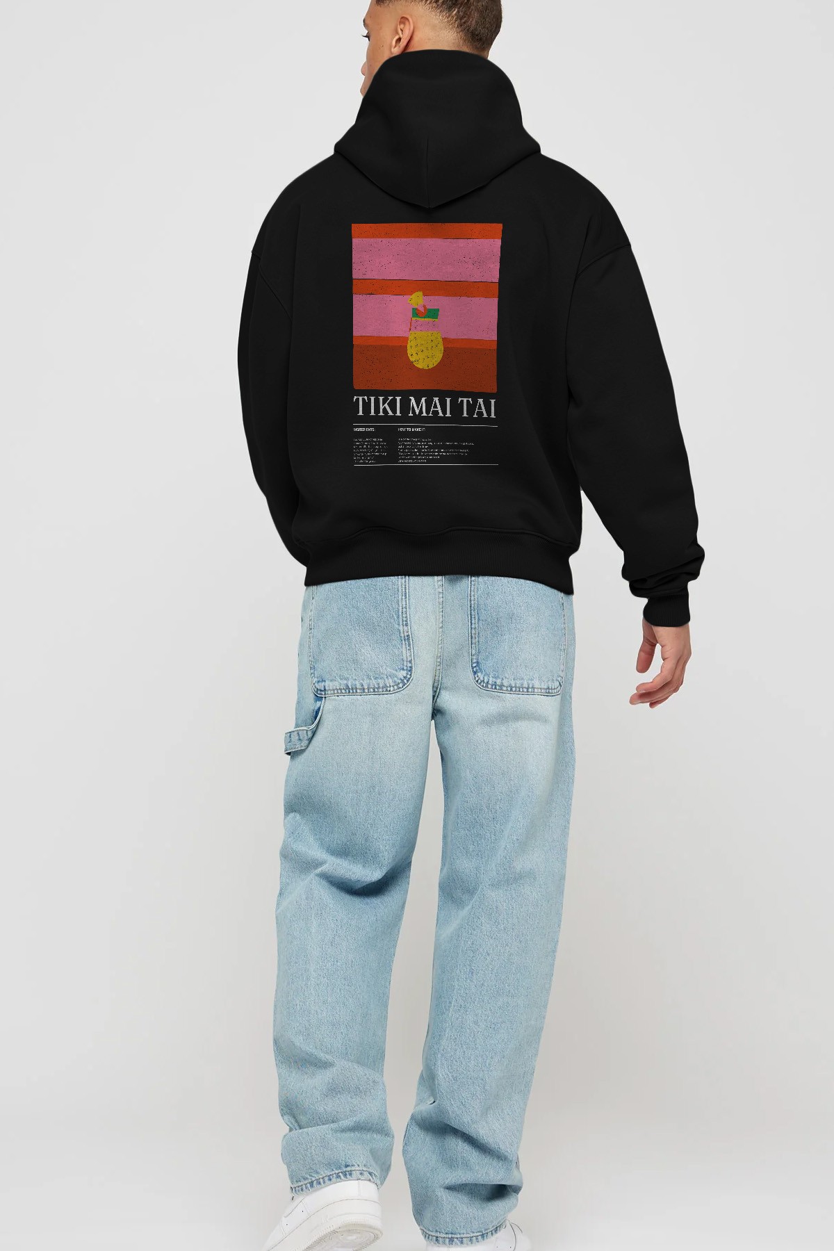 Tiki Mai Tai Kokteyl Arka Baskılı Hoodie Oversize Kapüşonlu Sweatshirt Erkek Kadın