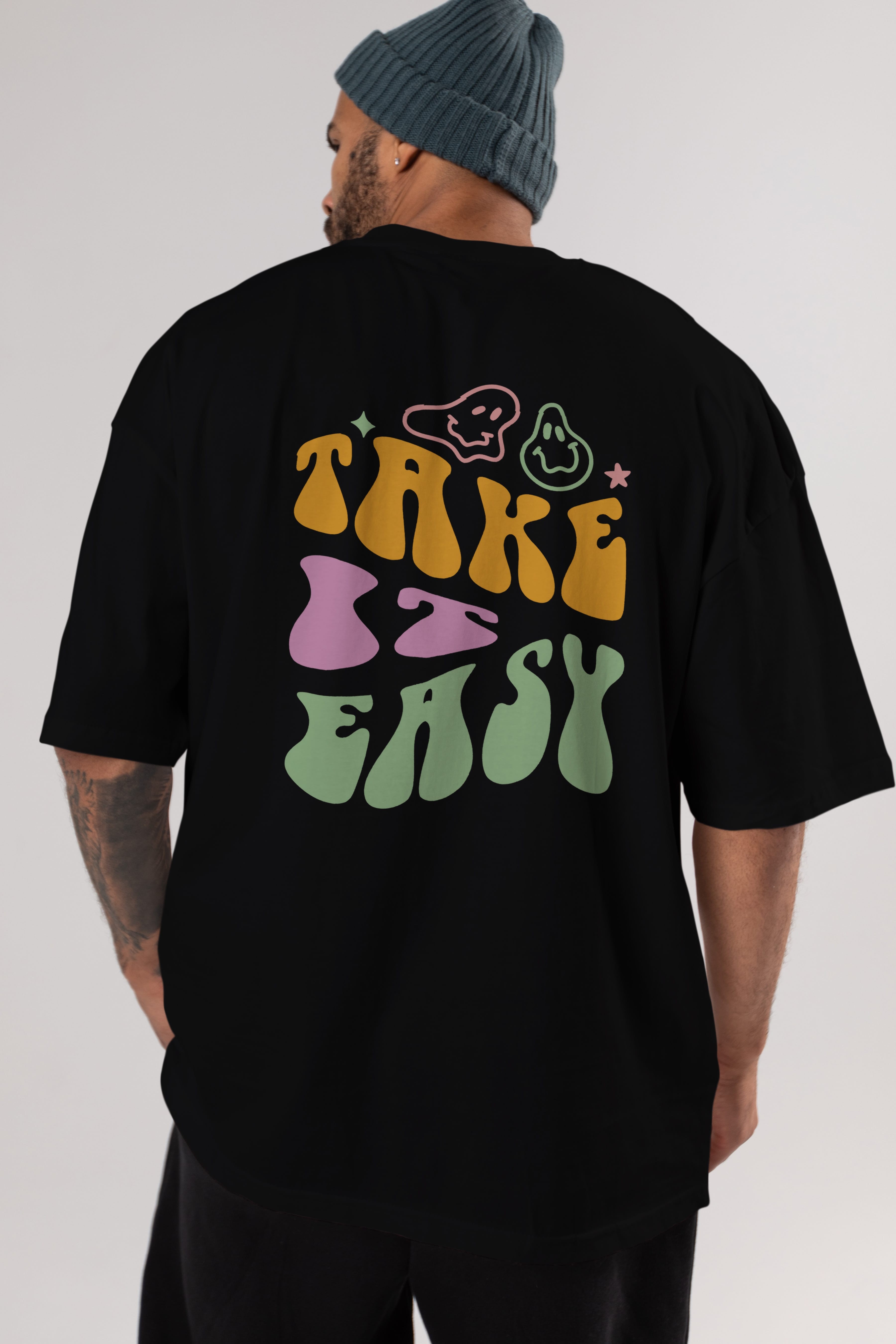 Take it Easy Yazılı Arka Baskılı Oversize t-shirt Erkek Kadın Unisex