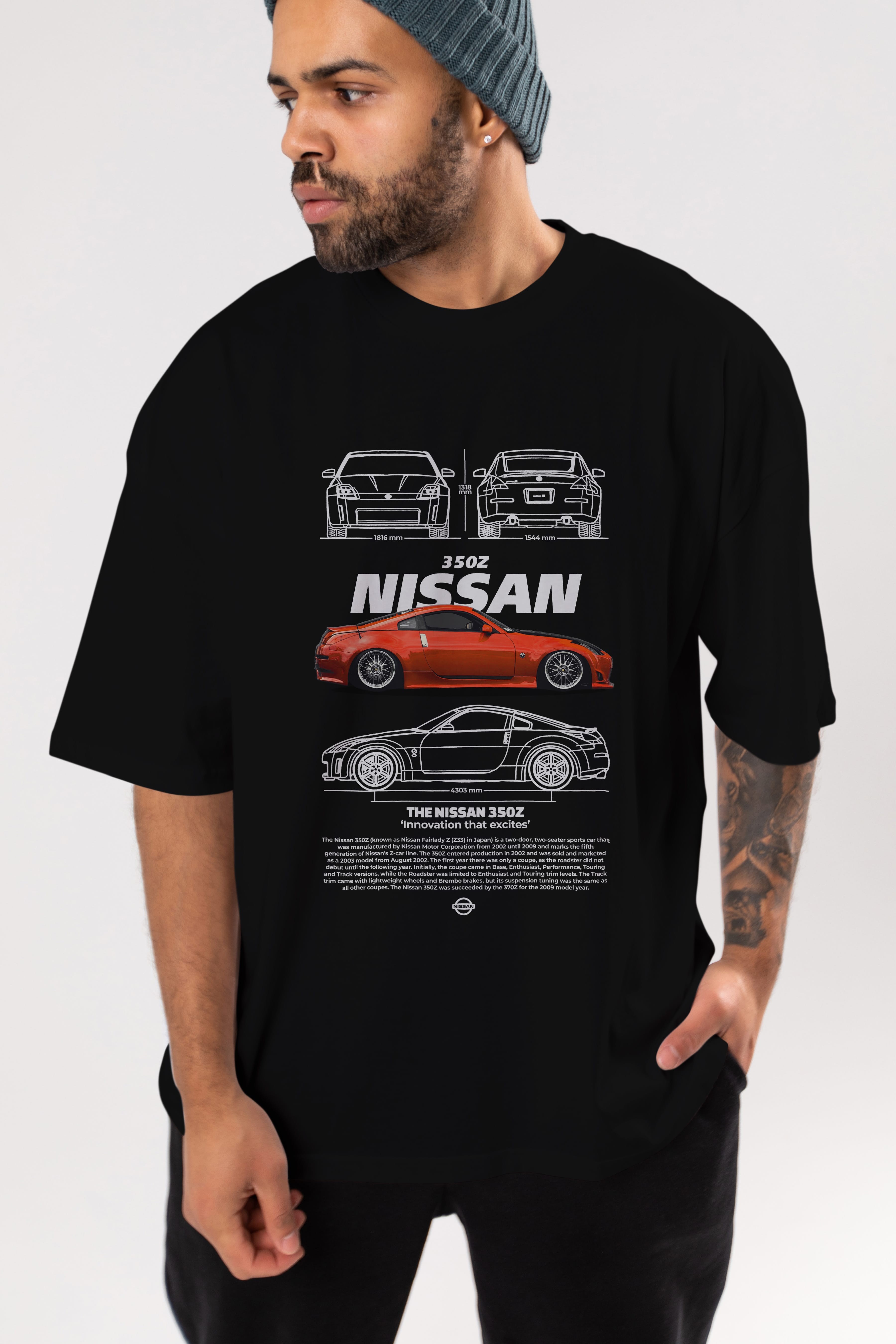 NISSAN 350Z 1 Ön Baskılı Oversize t-shirt Erkek Kadın Unisex %100 Pamuk Bisiklet Yaka tişort