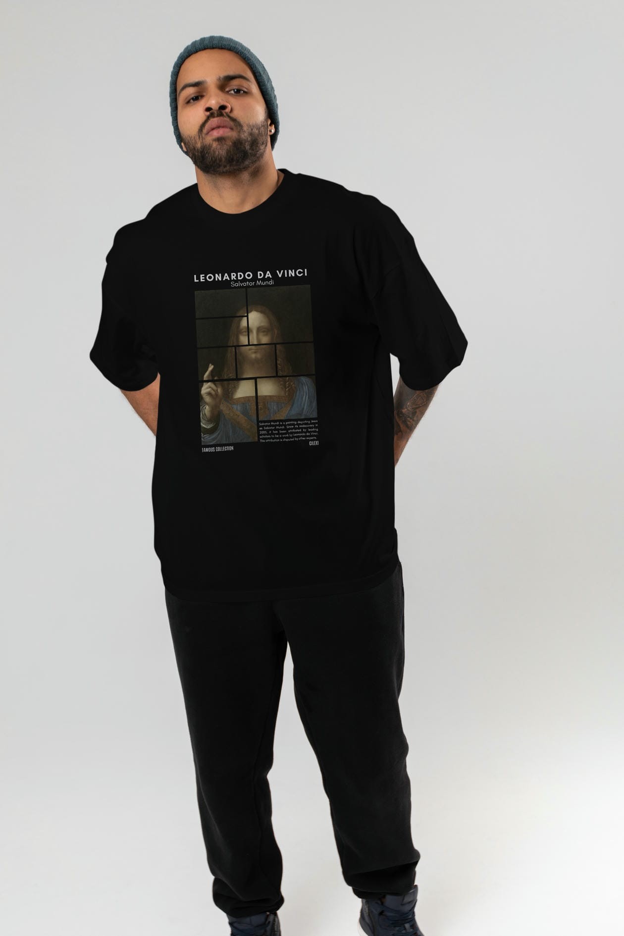 Salvador Mundi ön Baskılı Oversize t-shirt Erkek Kadın Bisiklet Yaka Pamuk tişort