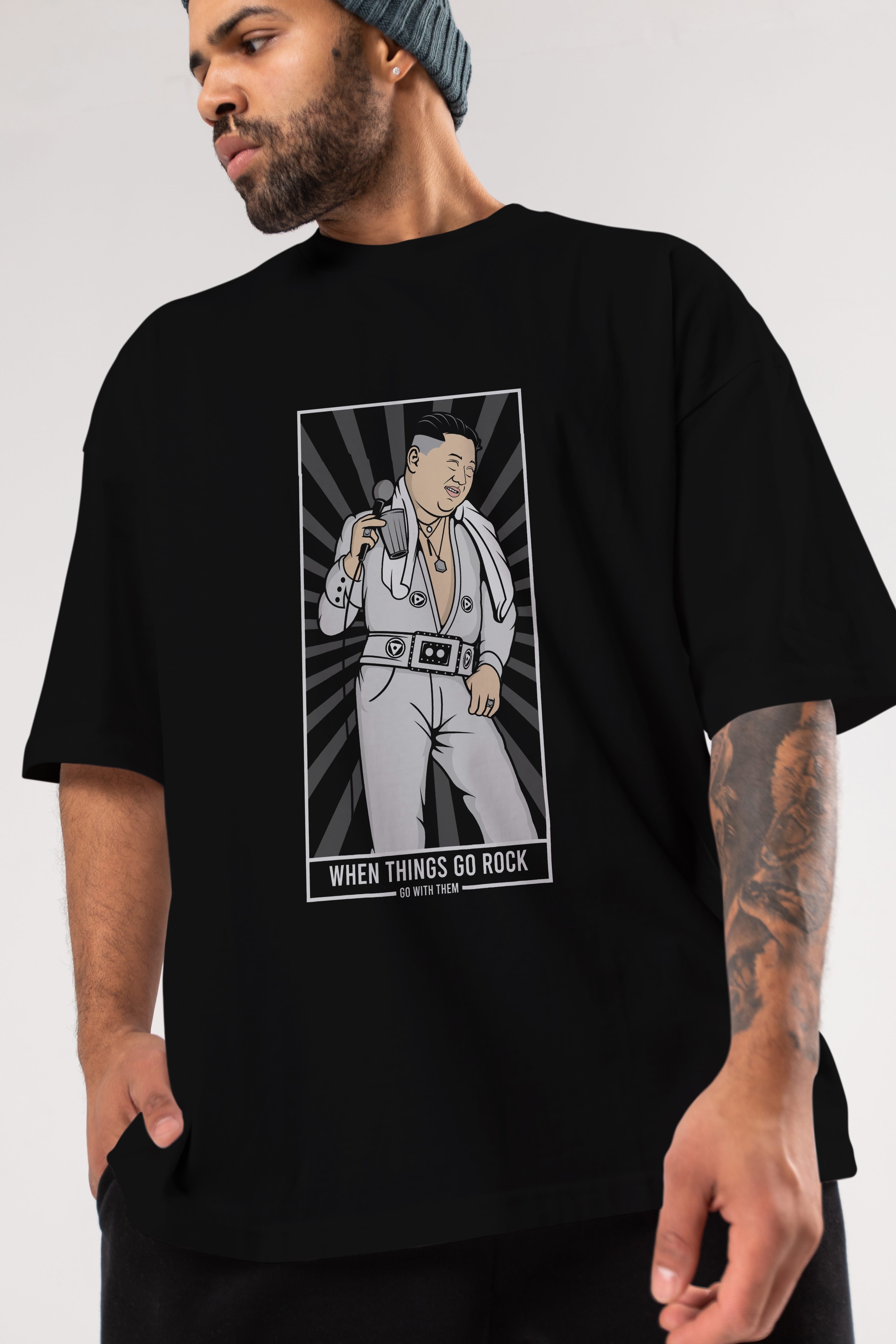 Kim Elvis Ön Baskılı Oversize t-shirt Erkek Kadın Unisex %100 Pamuk tişort