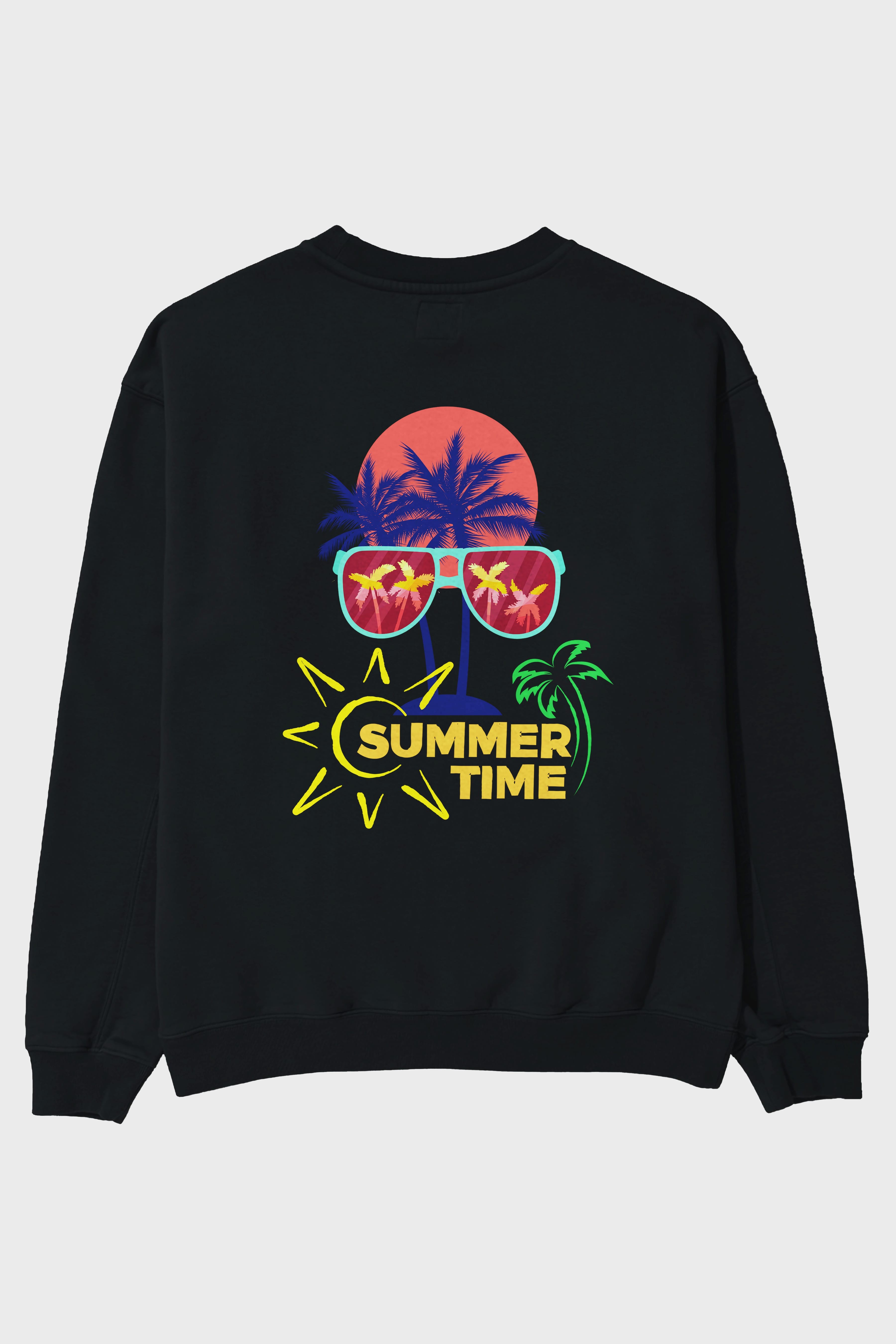 Summer Time Yazılı Arka Baskılı Oversize Sweatshirt Erkek Kadın Unisex