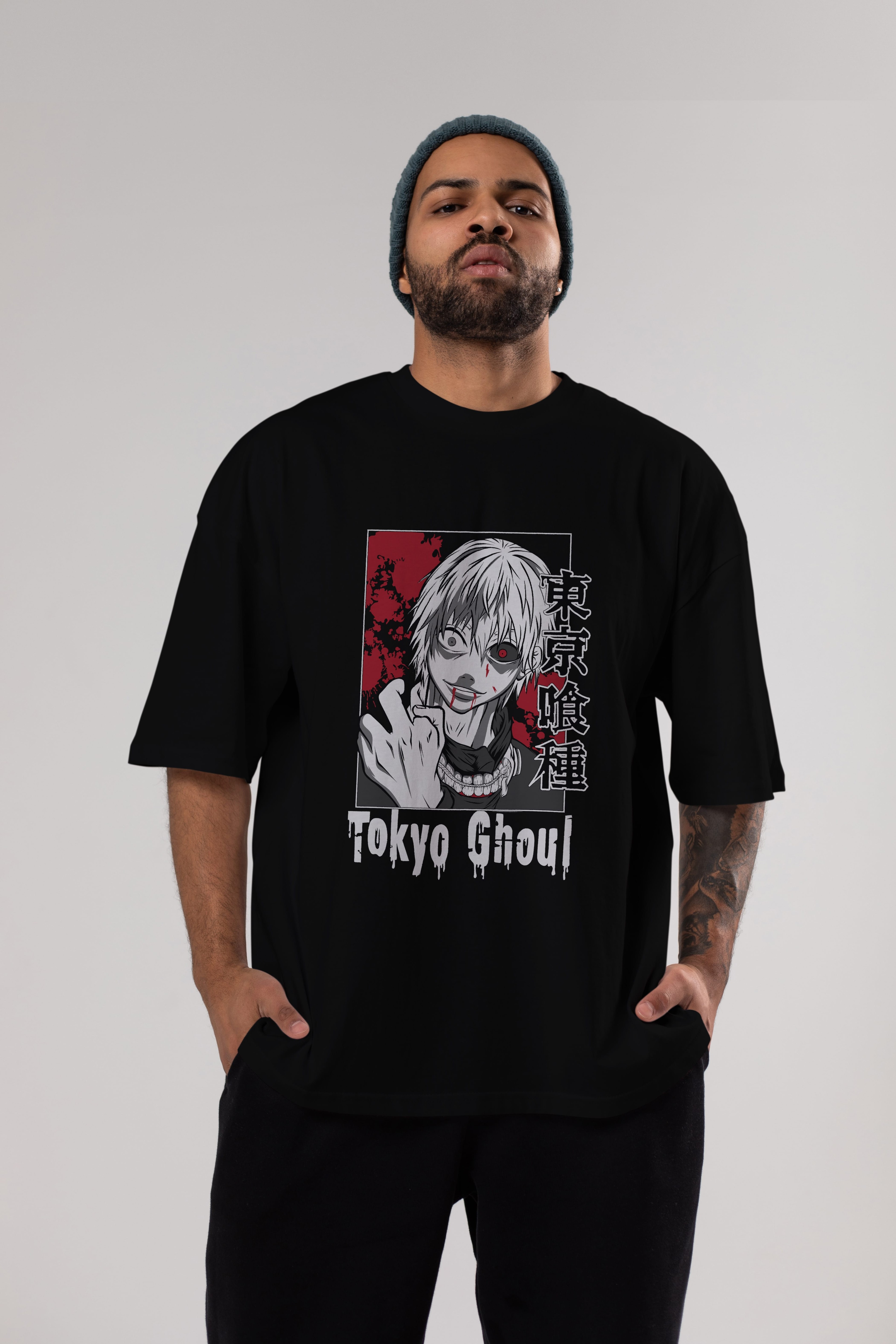 Kaneki Ken TOKYO GHOUL Anime Ön Baskılı Oversize t-shirt %100 pamuk Erkek Kadın Unisex