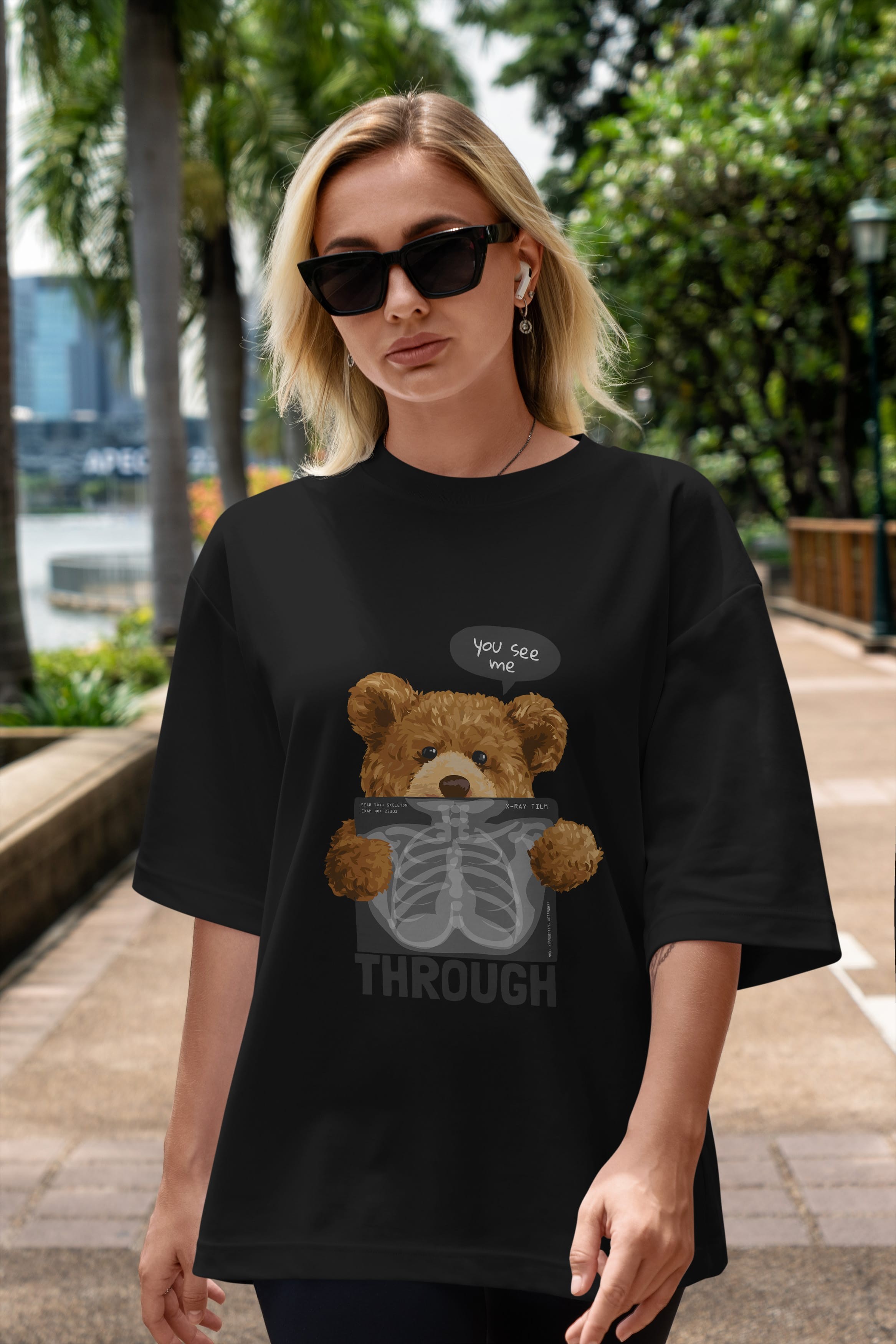 Teddy Bear Trough Ön Baskılı Oversize t-shirt Erkek Kadın Unisex %100 Pamuk