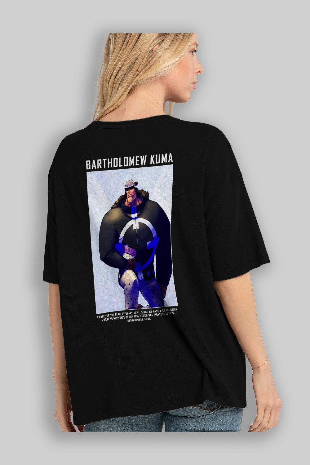 Bartholomew Kuma Anime Arka Baskılı Oversize t-shirt Erkek Kadın Unisex %100 pamuk tişort