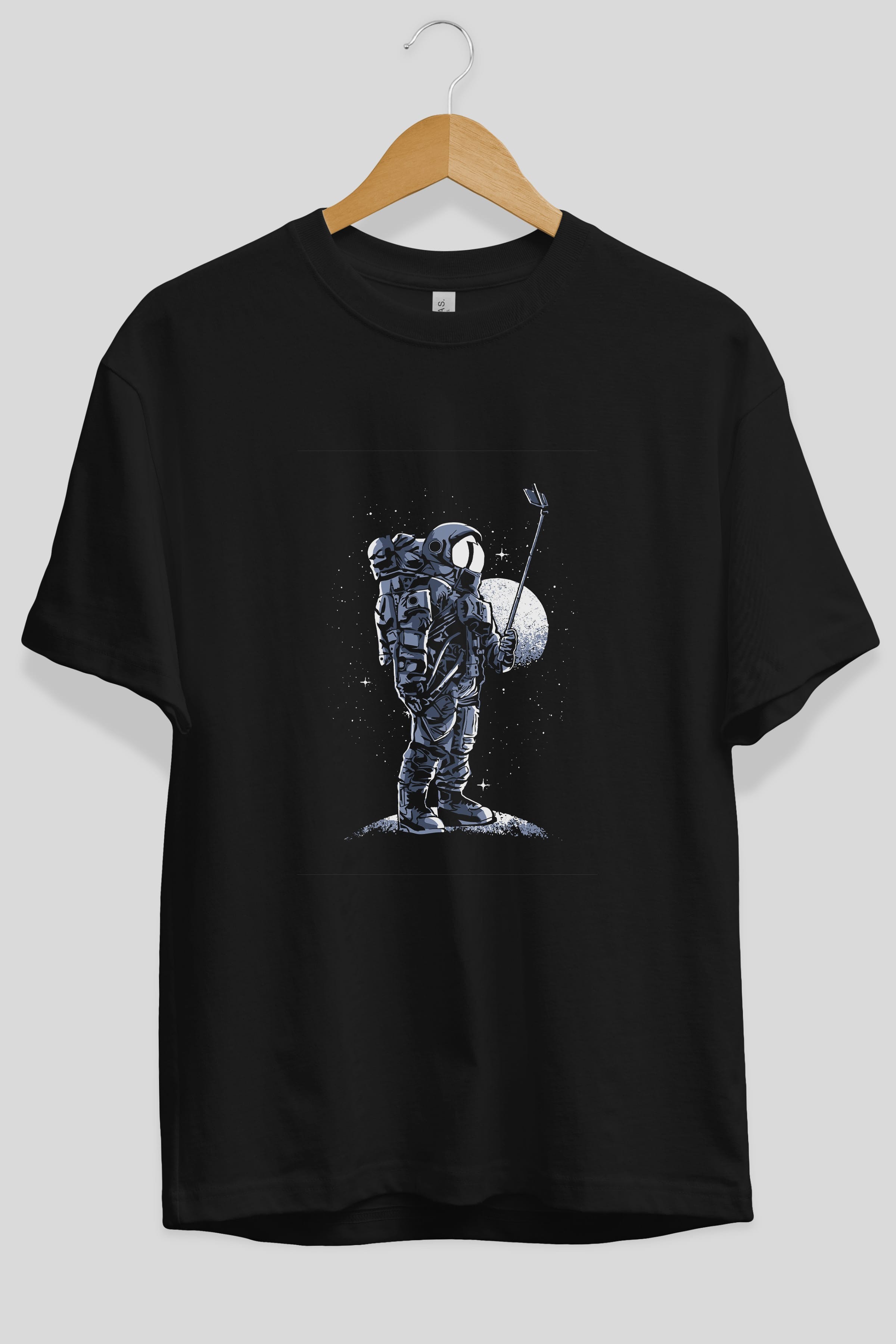 Selfie Astronaut Ön Baskılı Oversize t-shirt Erkek Kadın Unisex %100 Pamuk tişort