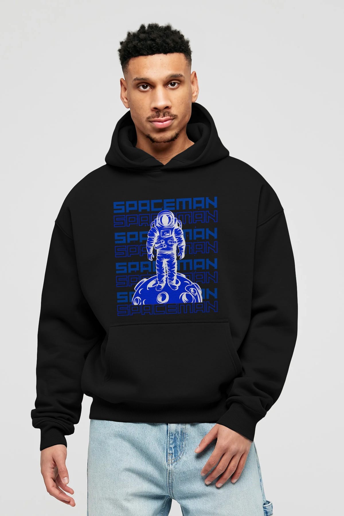 Spaceman Yazılı Ön Baskılı Oversize Hoodie Kapüşonlu Sweatshirt Erkek Kadın Unisex