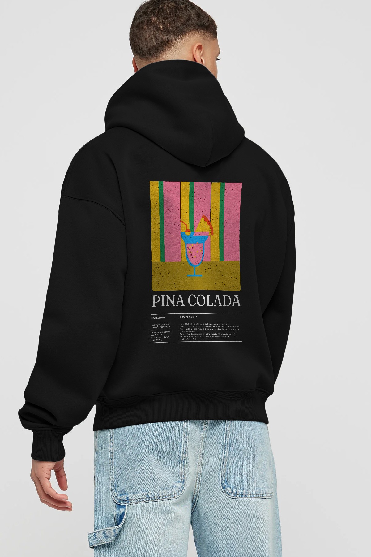 Pina Colada Kokteyl Arka Baskılı Hoodie Oversize Kapüşonlu Sweatshirt Erkek Kadın