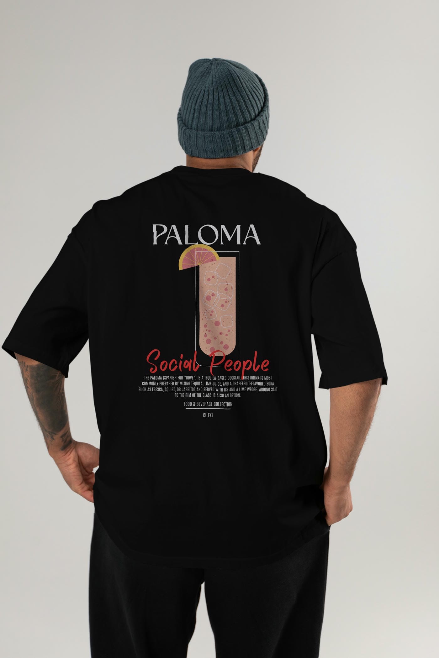 Paloma Kokteyl Serisi Baskılı Oversize t-shirt Erkek Kadın Unisex %100 Pamuk Bisiklet Yaka tişort