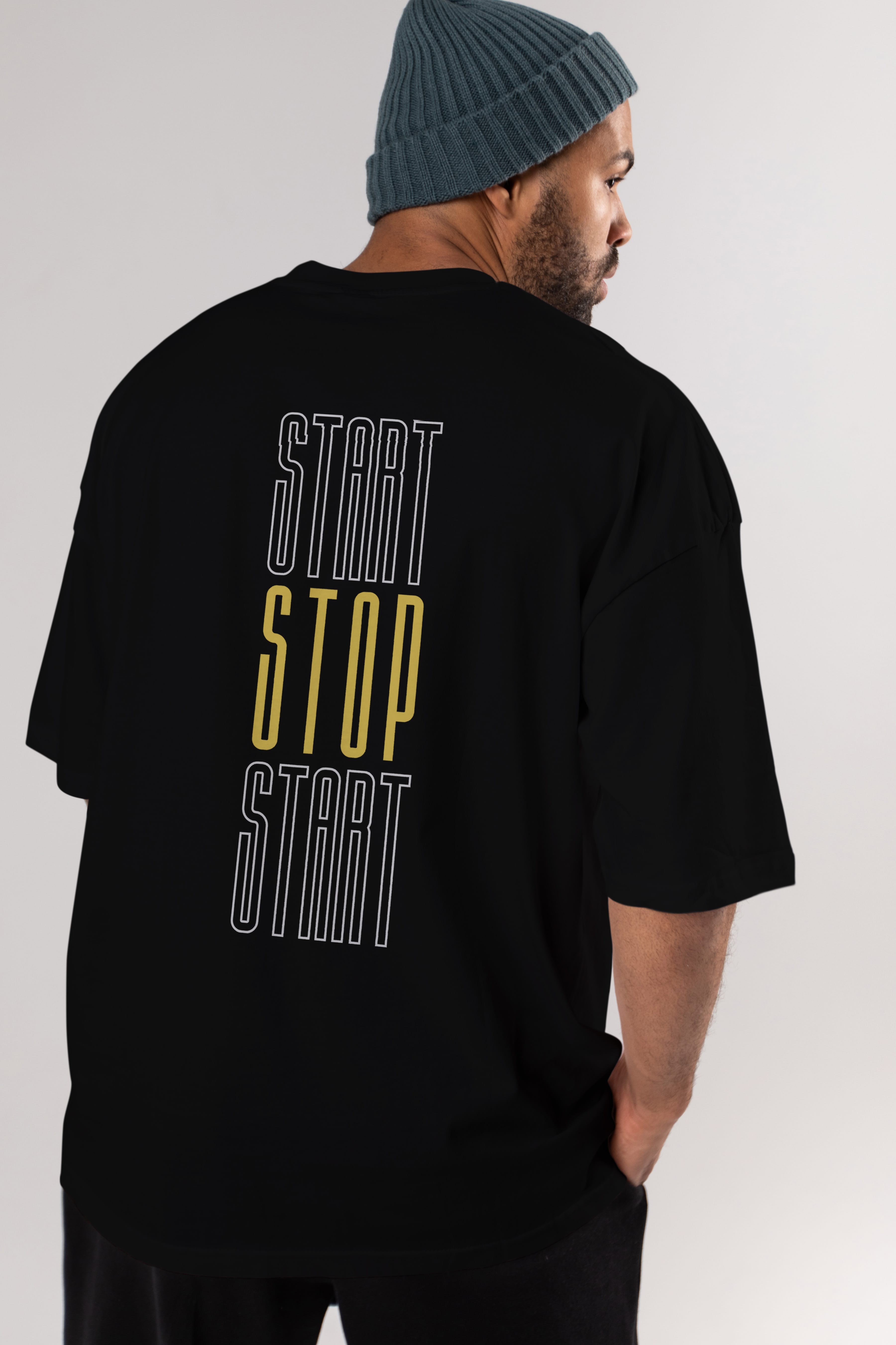 Start Stop Start Yazılı Arka Baskılı Oversize t-shirt Erkek Kadın Unisex