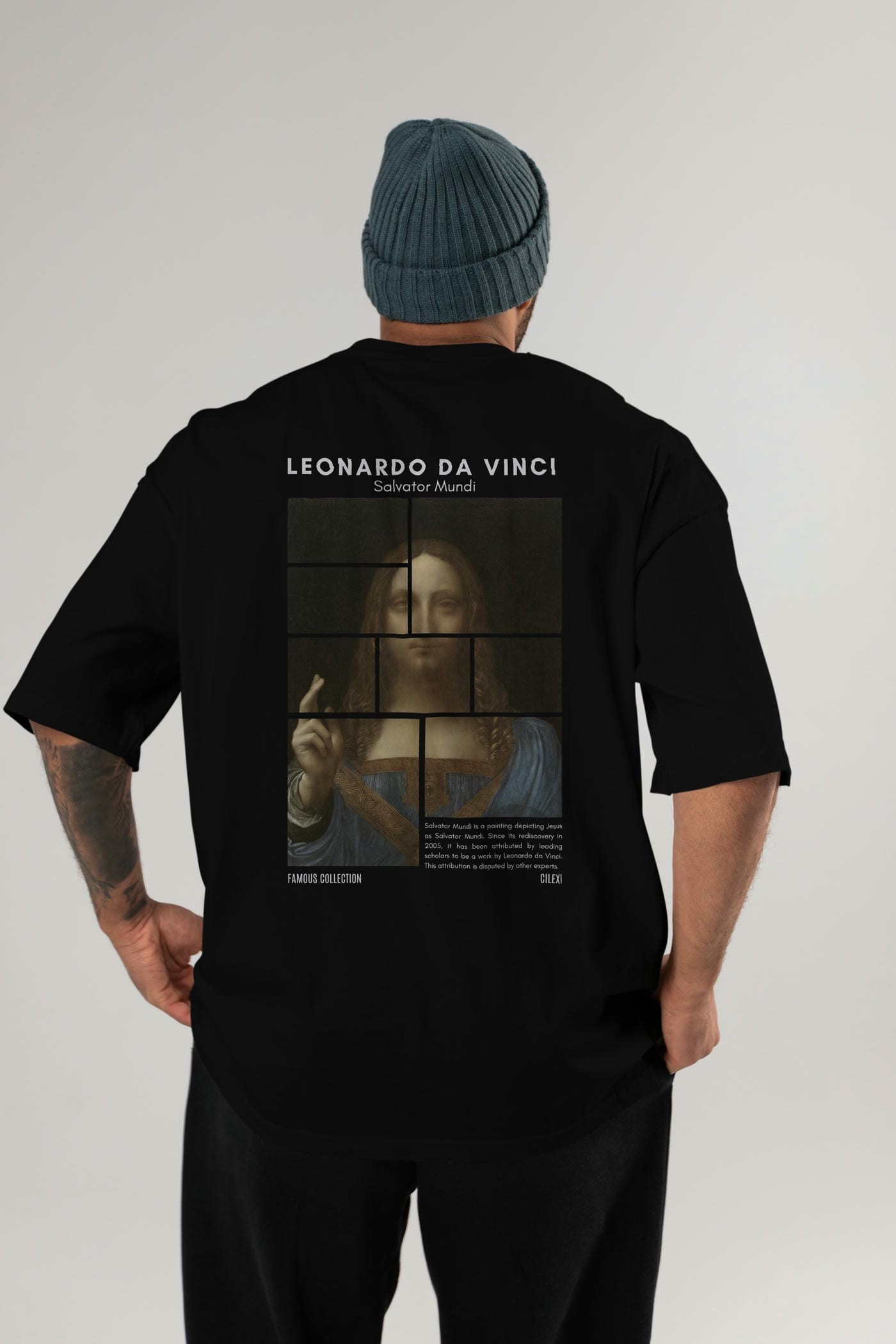 Salvador Mundi Arka Baskılı Oversize t-shirt Erkek Kadın Bisiklet Yaka Pamuk tişort