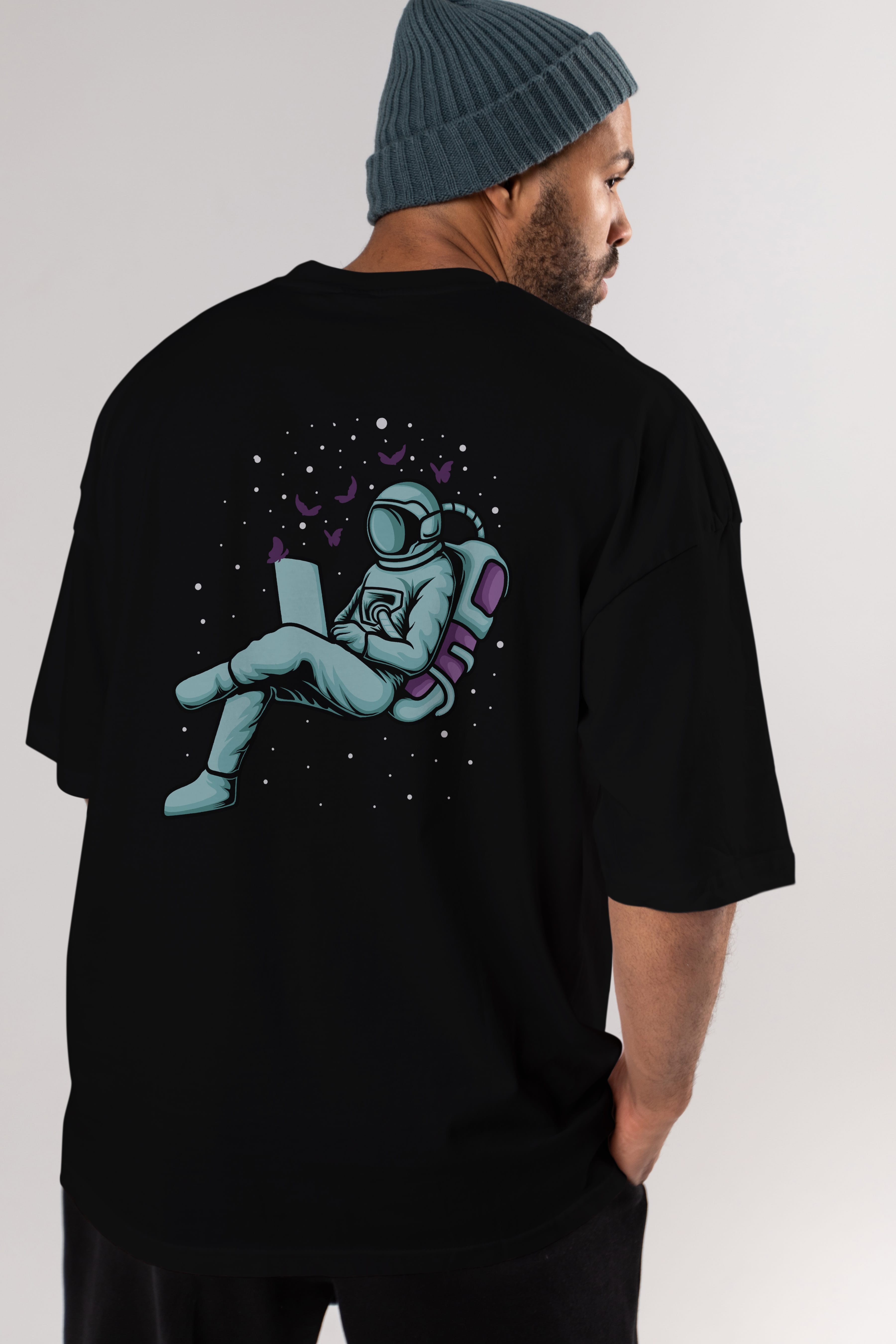 Work with Butterflies in Space Arka Baskılı Oversize t-shirt Erkek Kadın Unisex