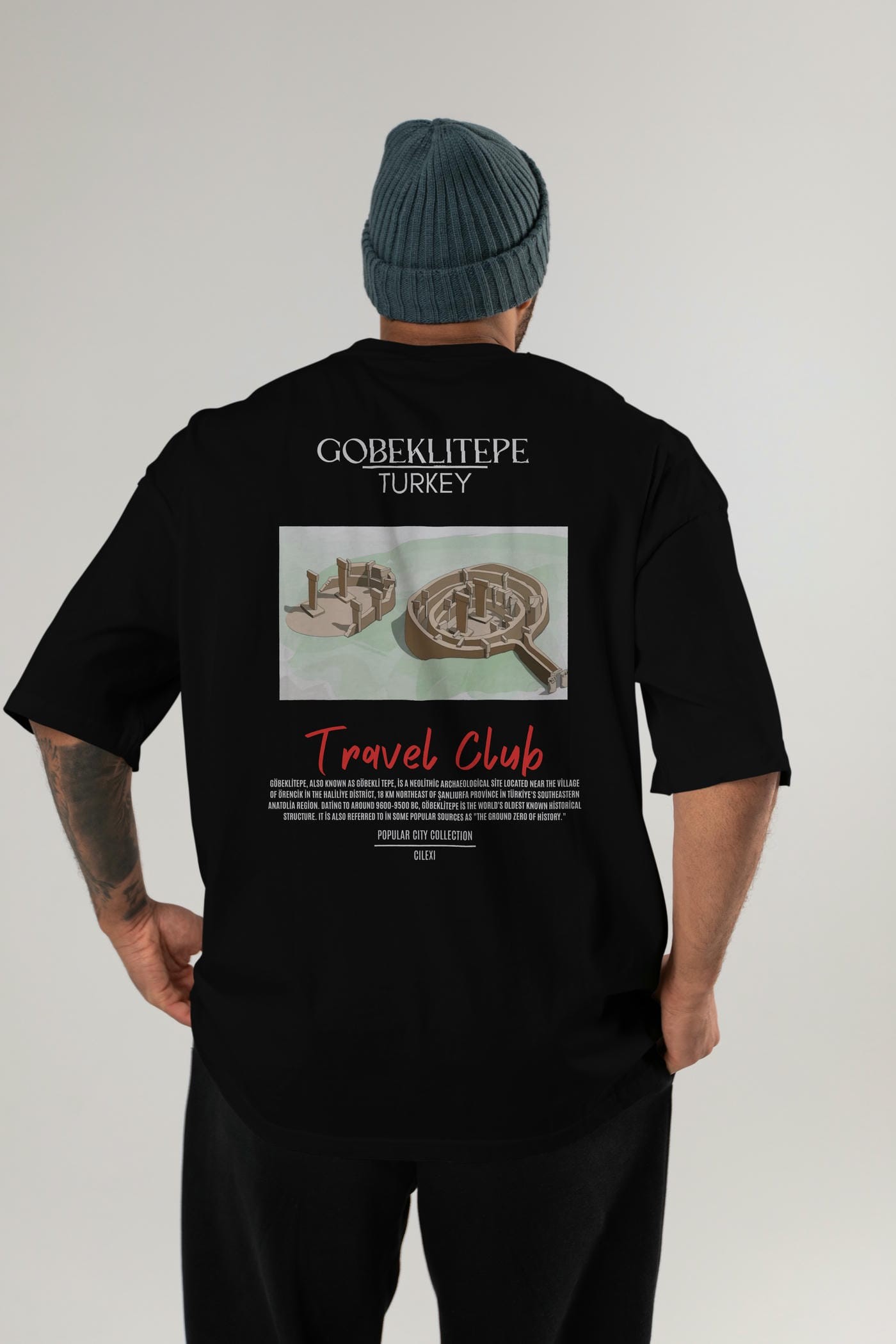 Gobeklitepe Turkey Arka Baskılı Oversize t-shirt Erkek Kadın Pamuk Bisiklet Yaka tişort