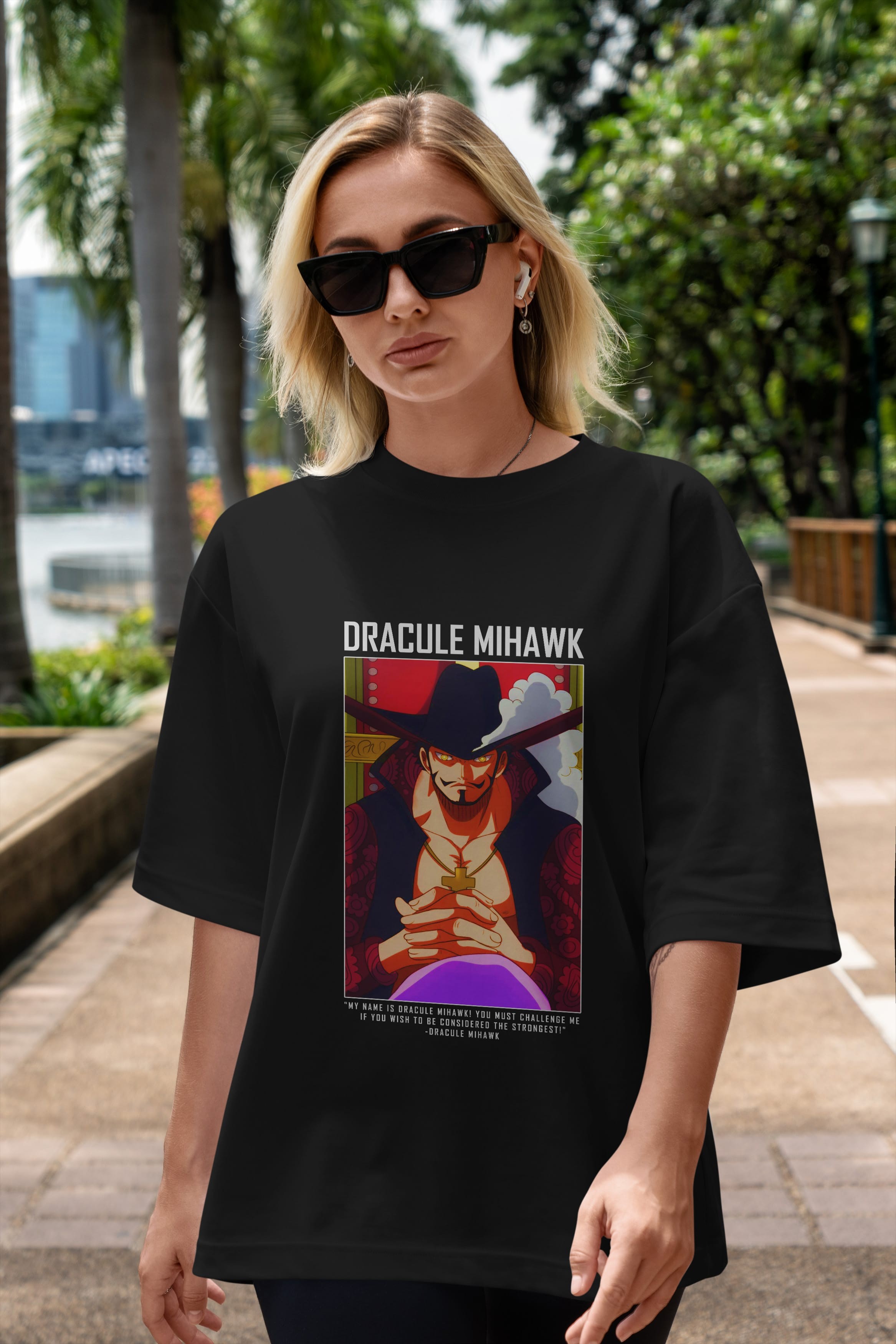 Dracule Mihawk Anime Ön Baskılı Oversize t-shirt Erkek Kadın Unisex