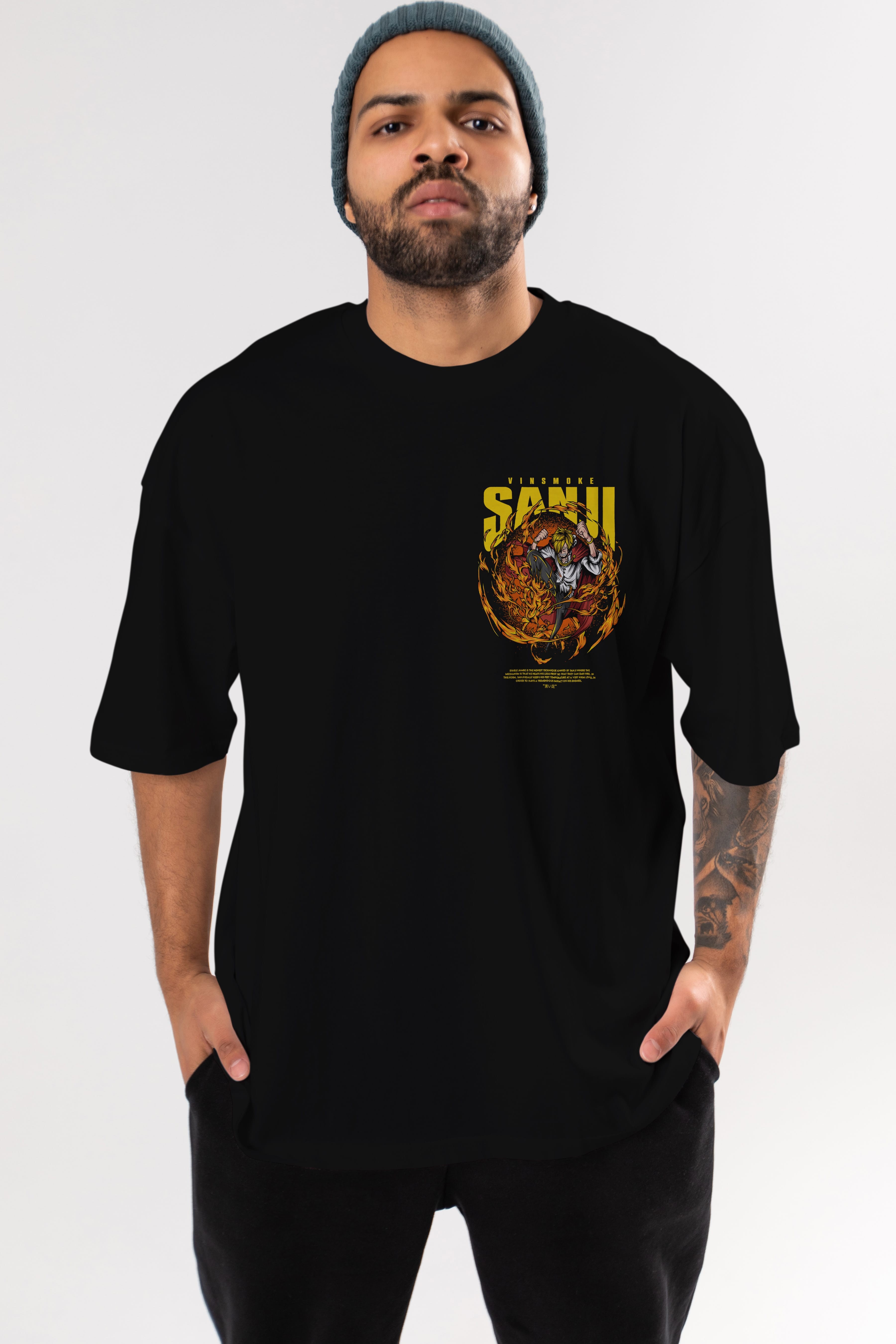 Vinsmoke Sanji Ön Sol Baskılı Oversize t-shirt Erkek Kadın Unisex %100 Pamuk Bisiklet Yaka tişort