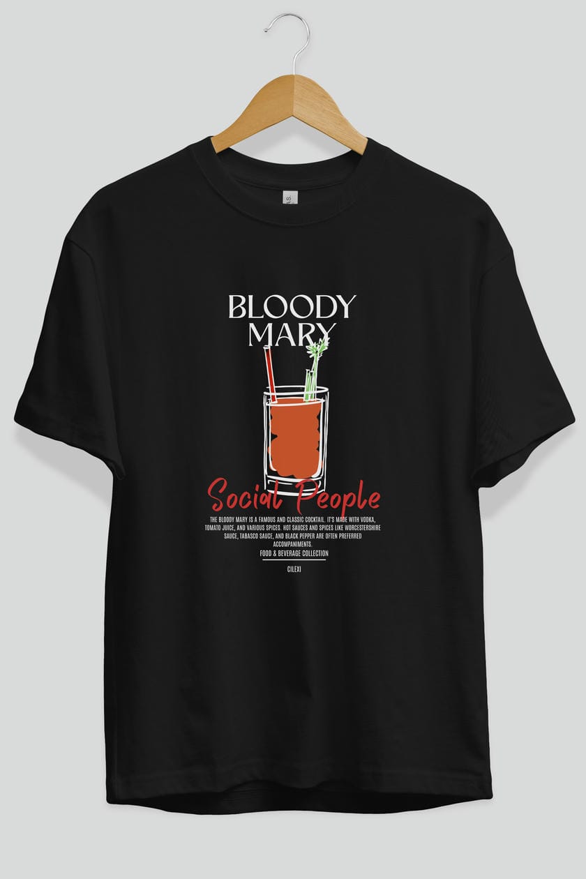 Bloody Mary Kokteyl Serisi ön Baskılı Oversize t-shirt Erkek Kadın %100 Pamuk Bisiklet Yaka tişort