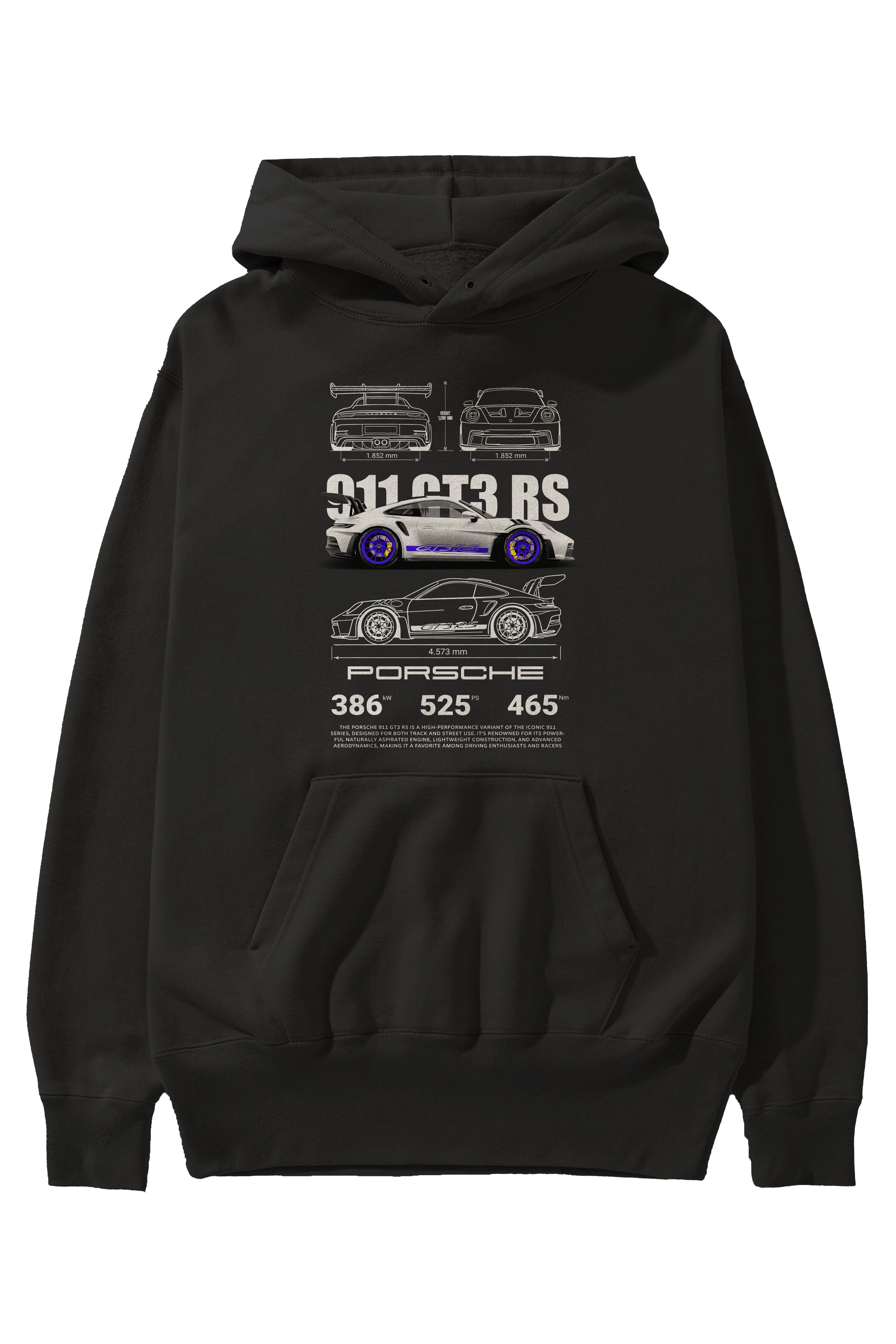 PORSCHE 911 GT3 RS BLUE Ön Baskılı Hoodie Oversize Kapüşonlu Sweatshirt Erkek Kadın Unisex