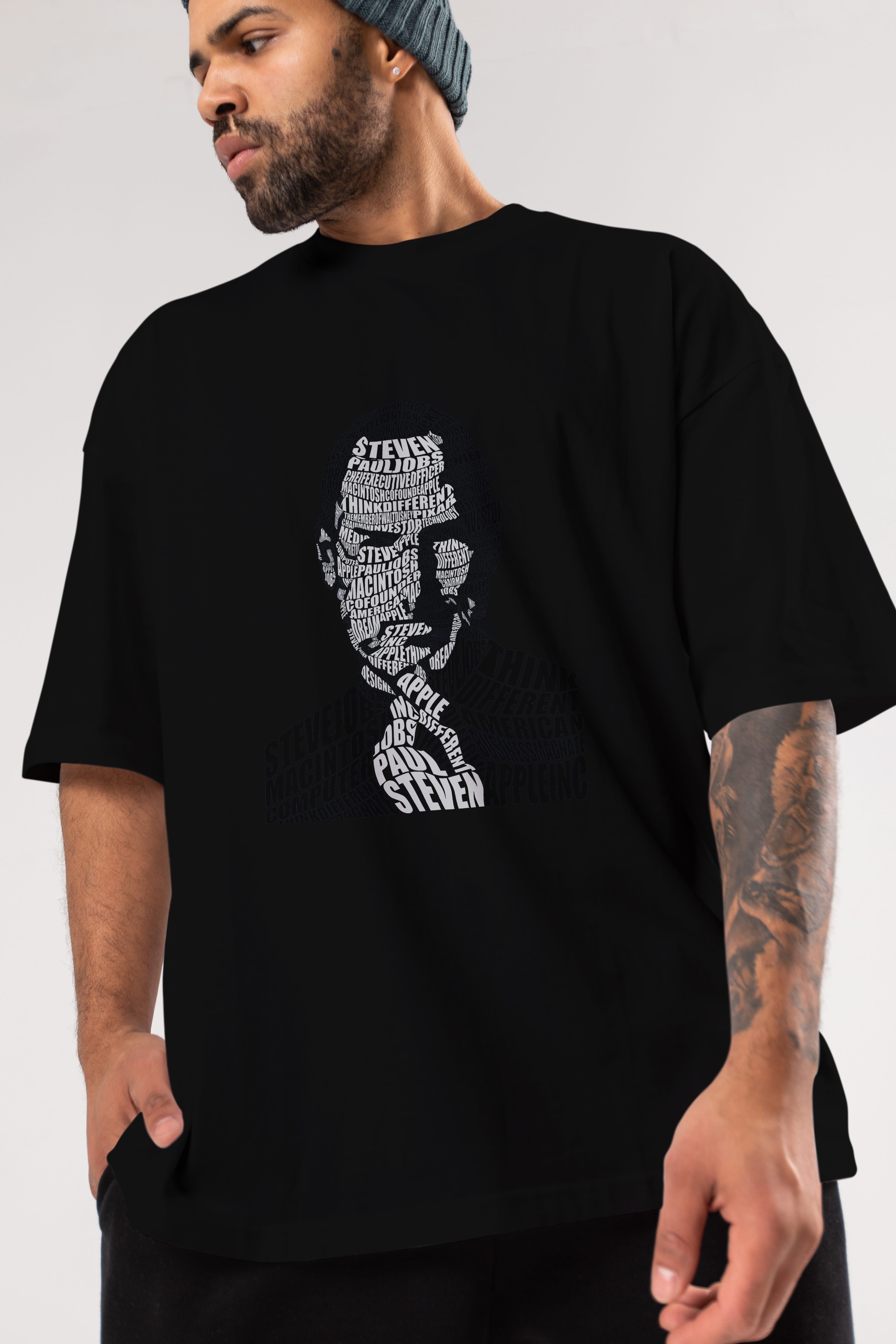 Steve Jobs Calligram Ön Baskılı Oversize t-shirt %100 pamuk Erkek Kadın Unisex