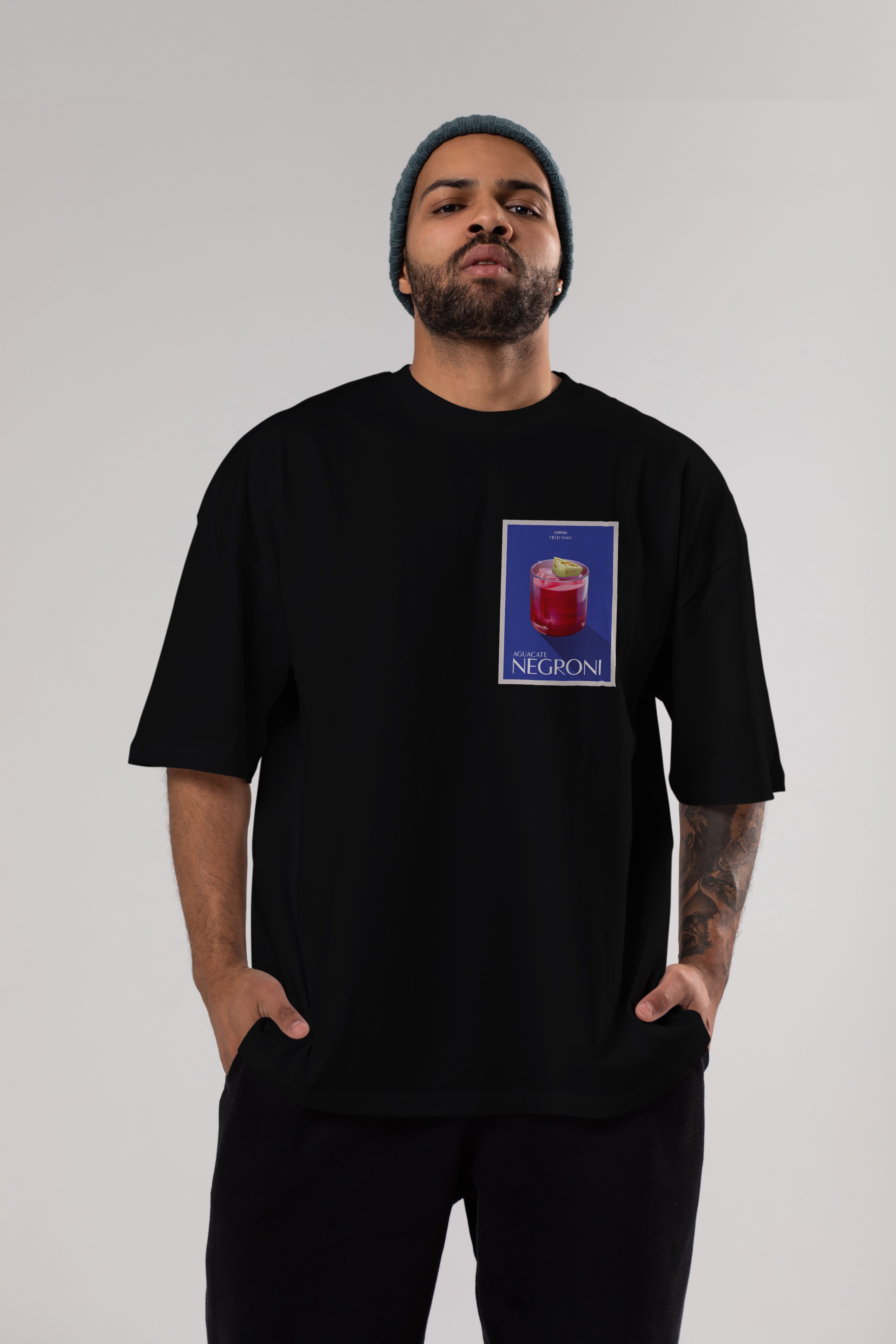 Aguacate Negroni Ön Sol Baskılı Oversize t-shirt Erkek Kadın Unisex %100 Pamuk Bisiklet Yaka tişort