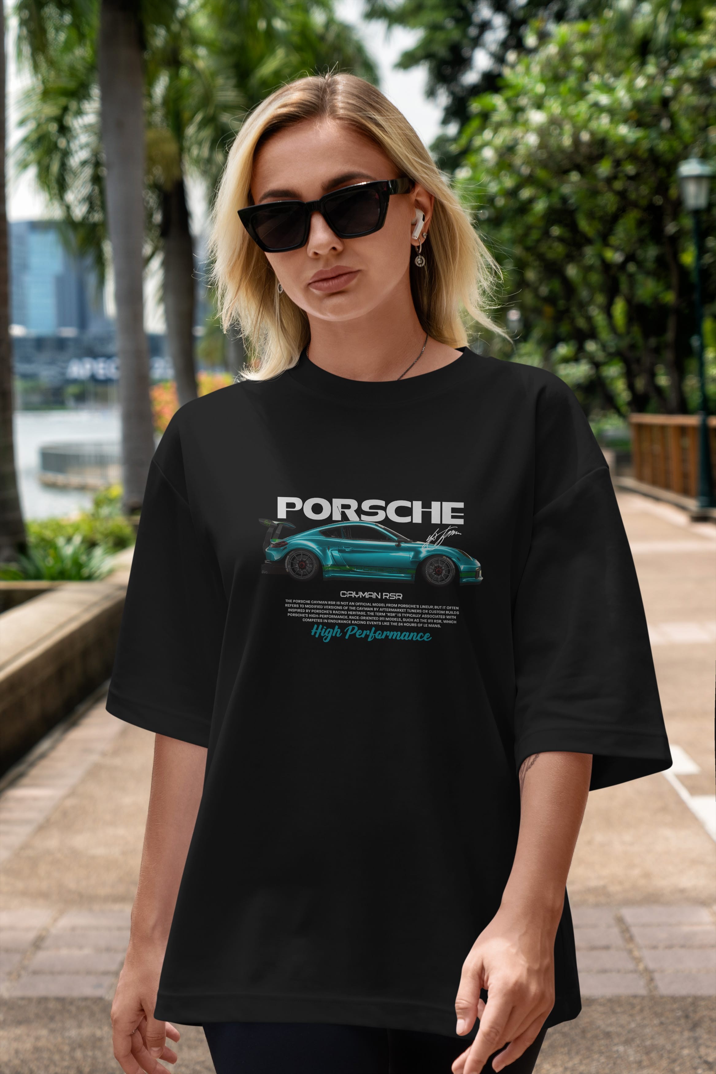 PORSCHE CAYMAN RSR Ön Baskılı Oversize t-shirt Erkek Kadın Unisex %100 Pamuk Bisiklet Yaka tişort