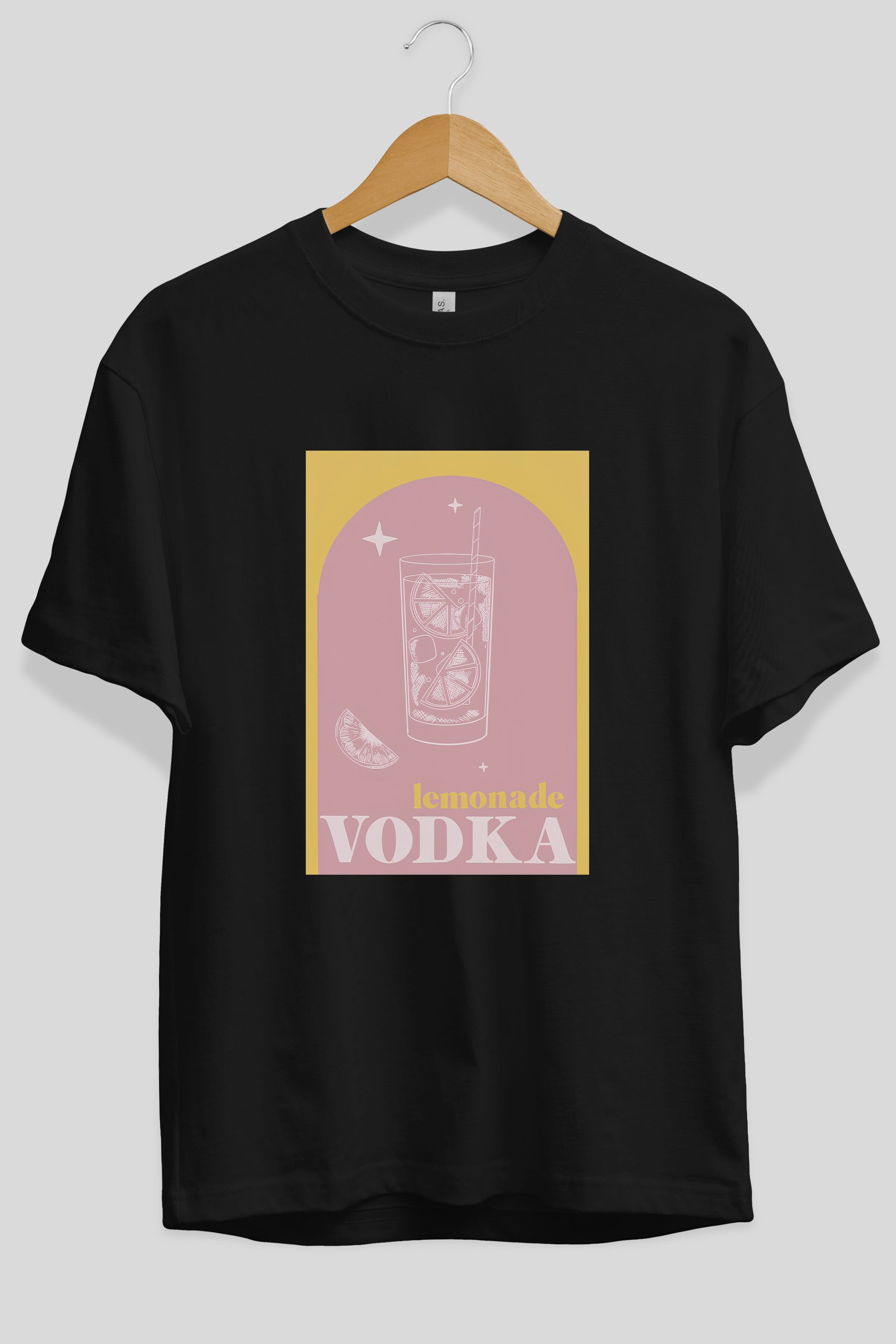 Vodka Limon Ön Baskılı Oversize t-shirt Erkek Kadın Unisex %100 Pamuk Bisiklet Yaka tişort