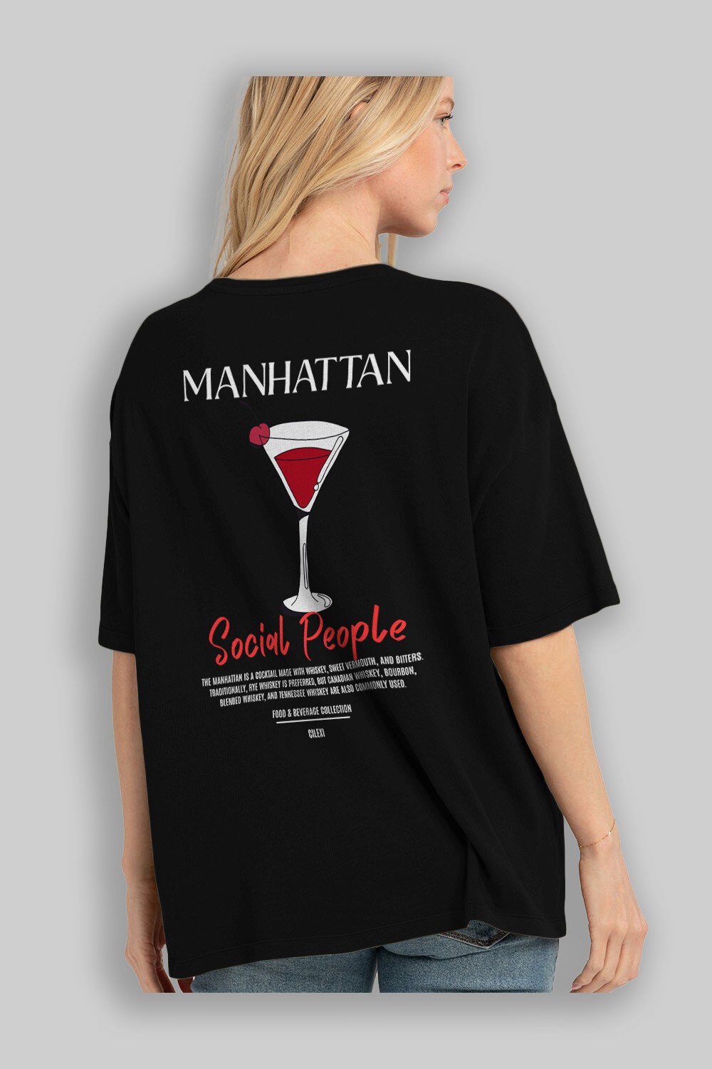 Manhattan Kokteyl Serisi Baskılı Oversize t-shirt Erkek Kadın Unisex %100 Pamuk Bisiklet Yaka tişort