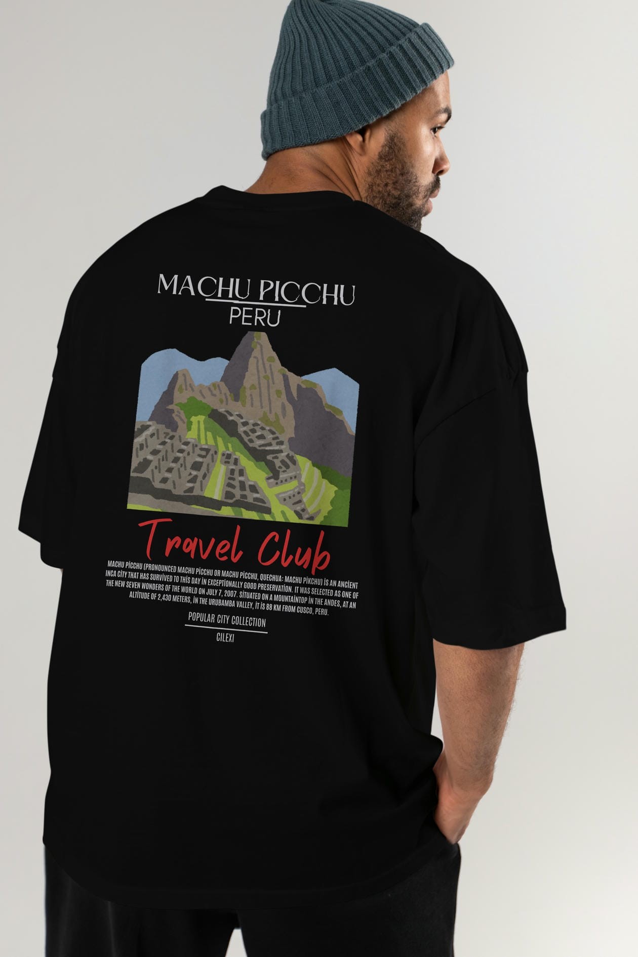 Machu Picchu Peru Arka Baskılı Oversize t-shirt Erkek Kadın Pamuk Bisiklet Yaka tişort