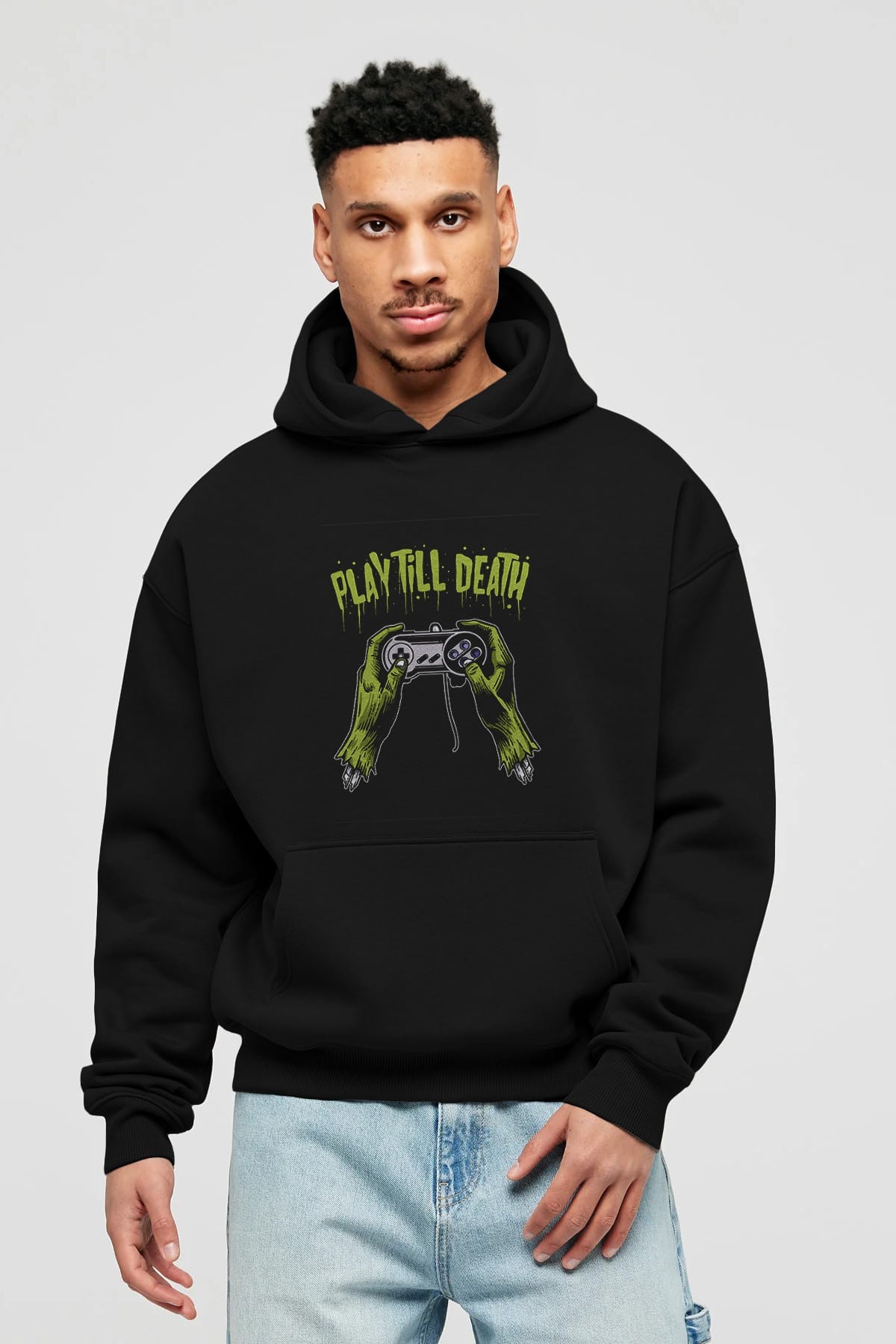 Play Till Death Ön Baskılı Hoodie Oversize Kapüşonlu Sweatshirt Erkek Kadın Unisex