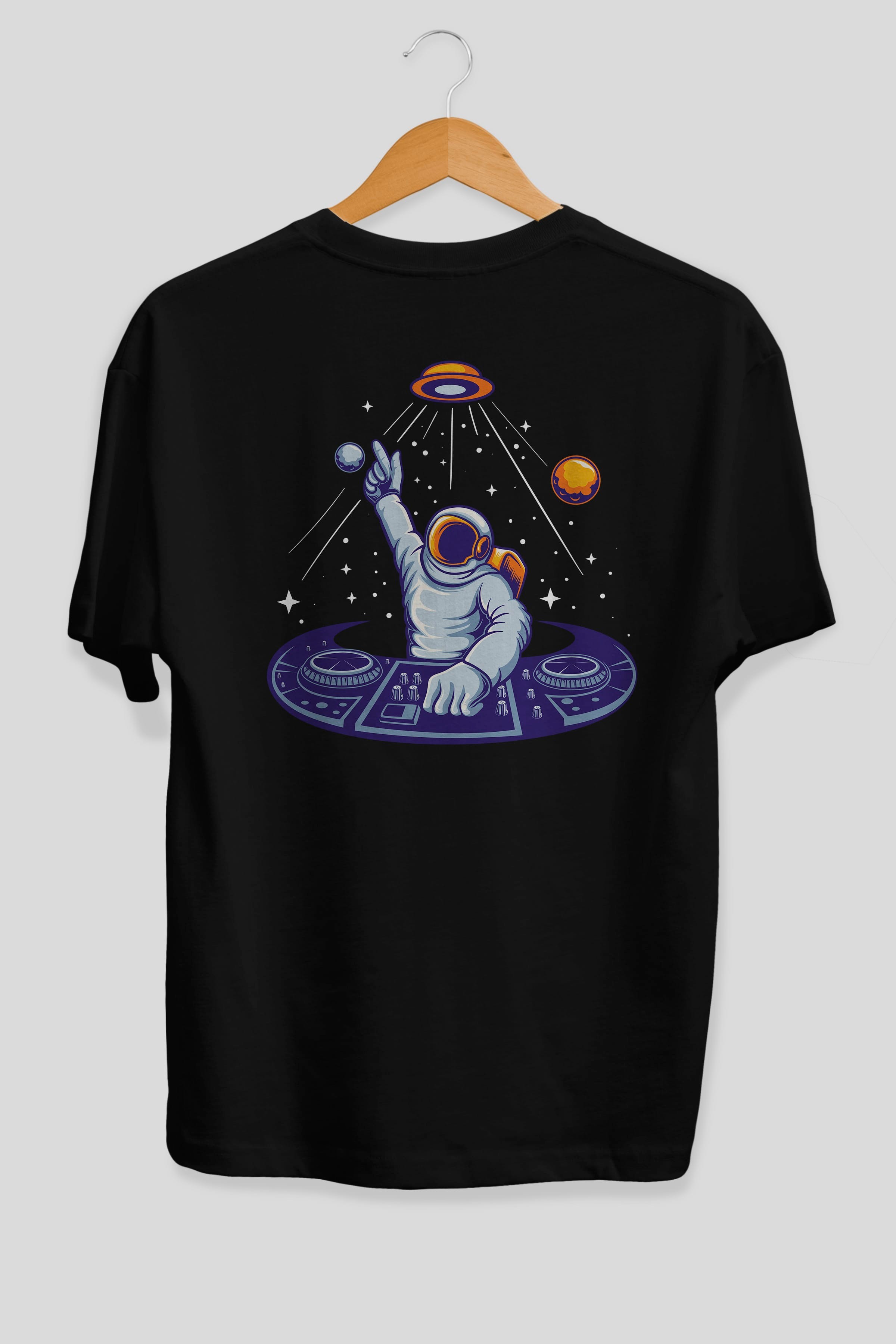 Astronaut Disk Jockey Party Arka Baskılı Oversize t-shirt Erkek Kadın Unisex