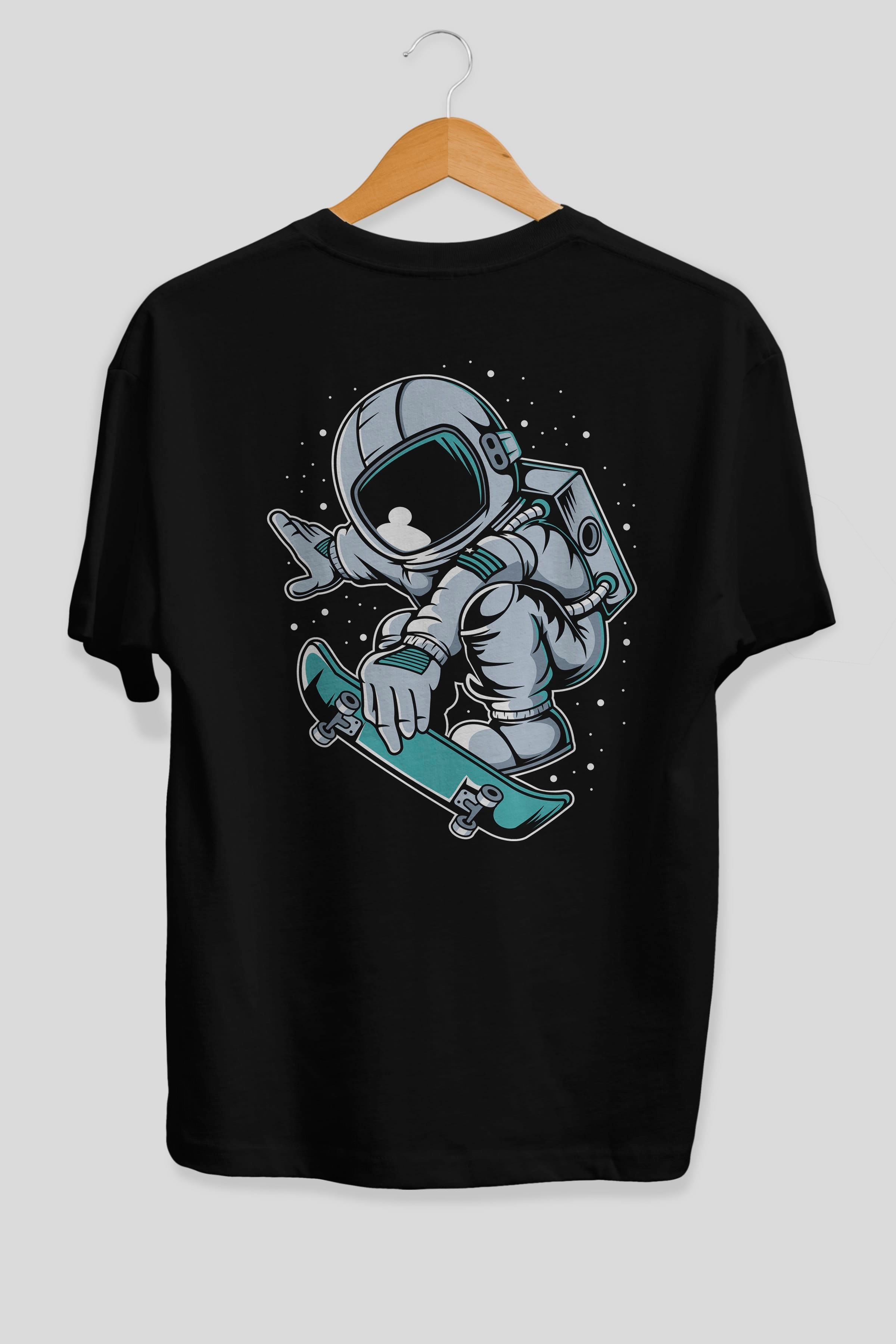 Astronaut Skateboard Jump Arka Baskılı Oversize t-shirt Erkek Kadın Unisex