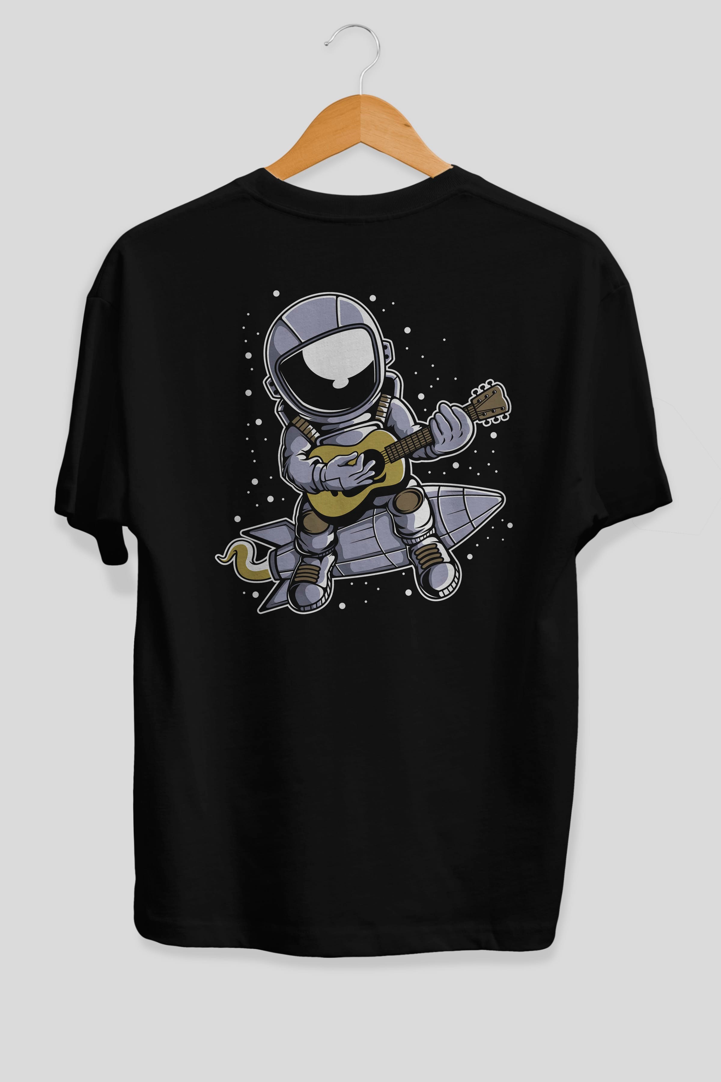 Astronaut Guitar (2) Arka Baskılı Oversize t-shirt Erkek Kadın Unisex