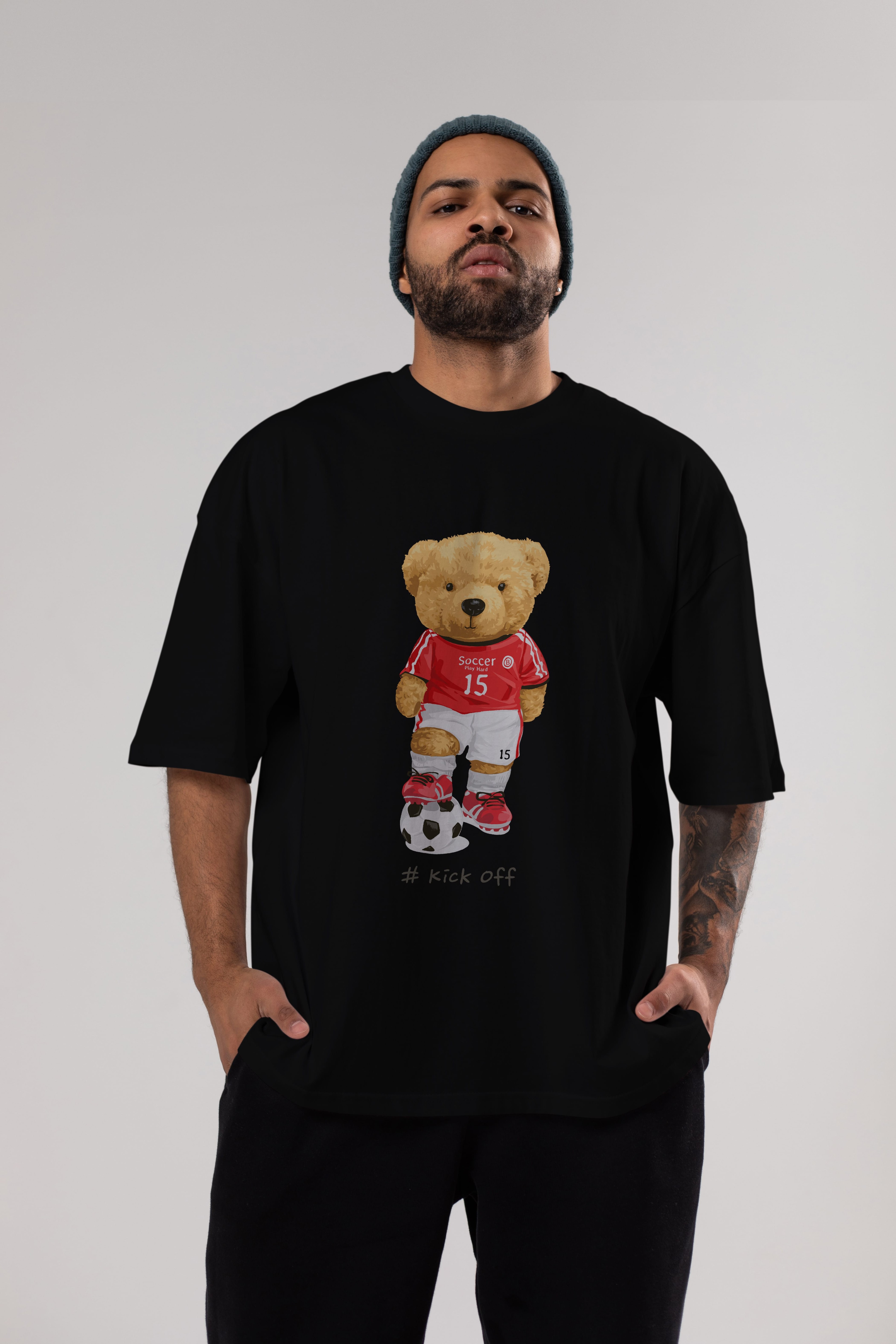 Teddy Bear Kick Off Ön Baskılı Oversize t-shirt Erkek Kadın Unisex %100 Pamuk