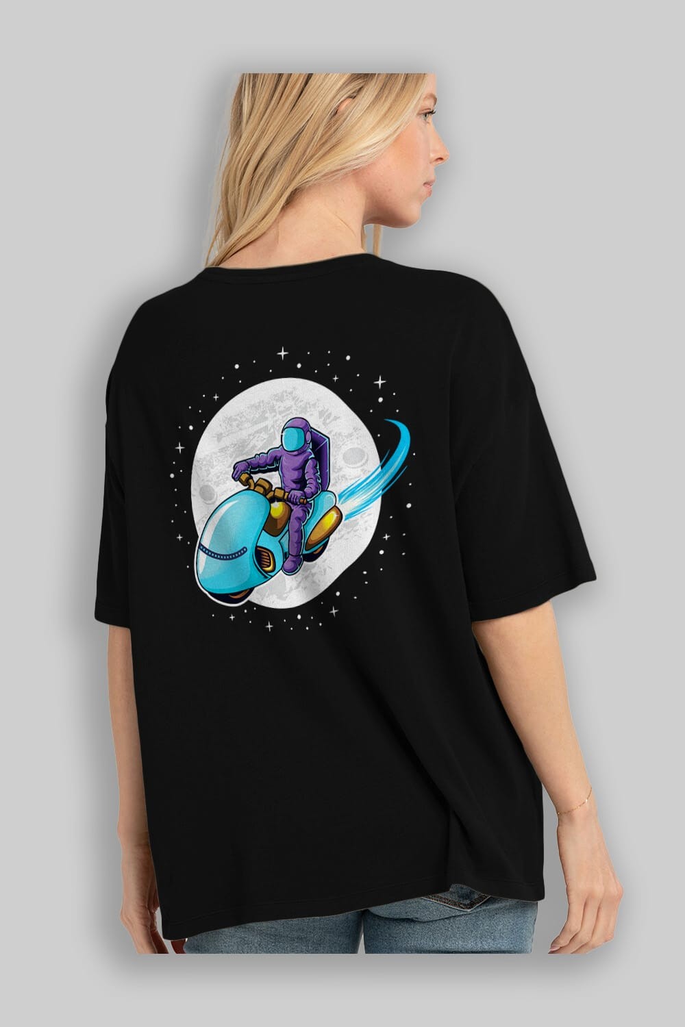 Astrorider in Space Arka Baskılı Oversize t-shirt Erkek Kadın Unisex