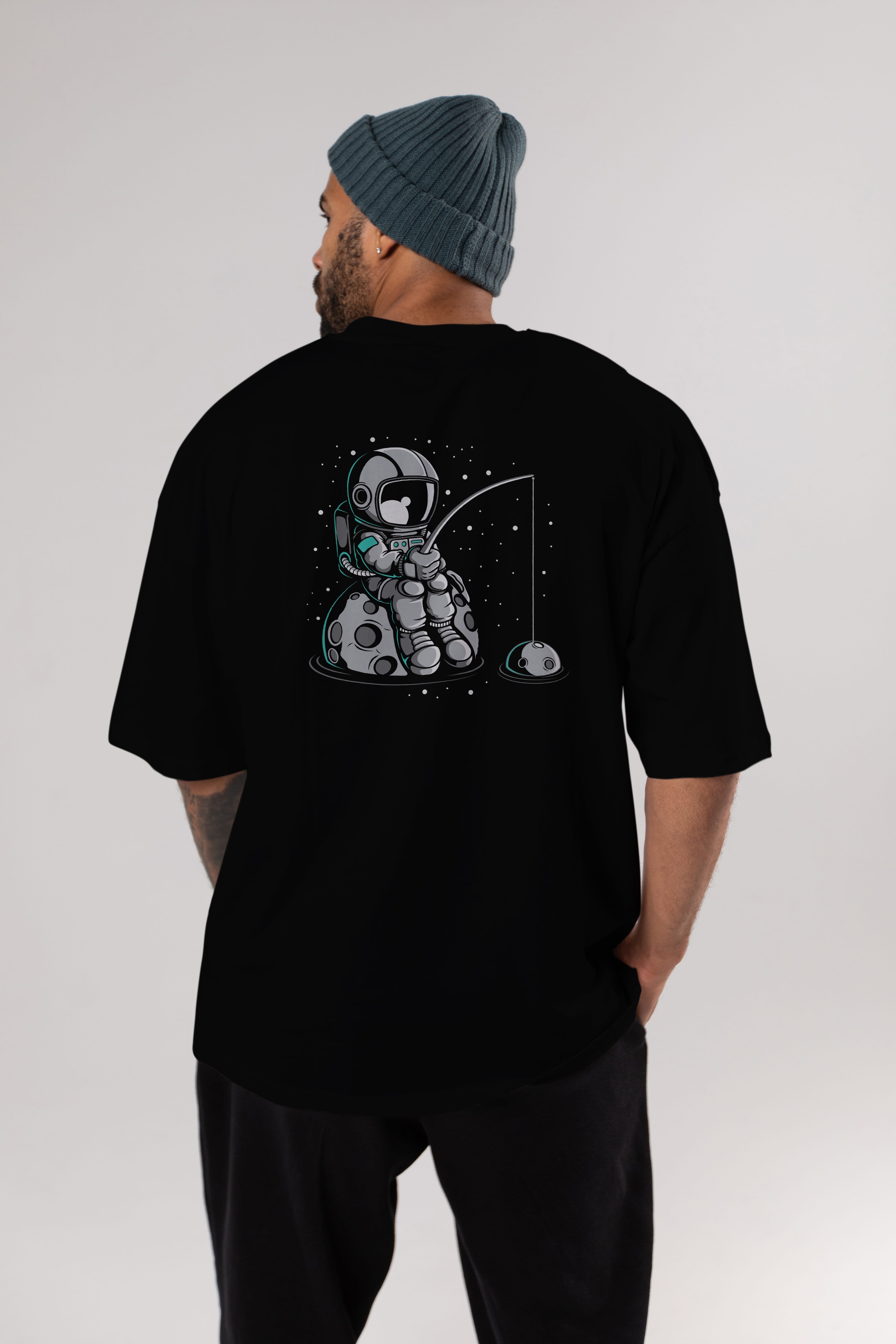 Astronaut Fishing Arka Baskılı Oversize t-shirt Erkek Kadın Unisex