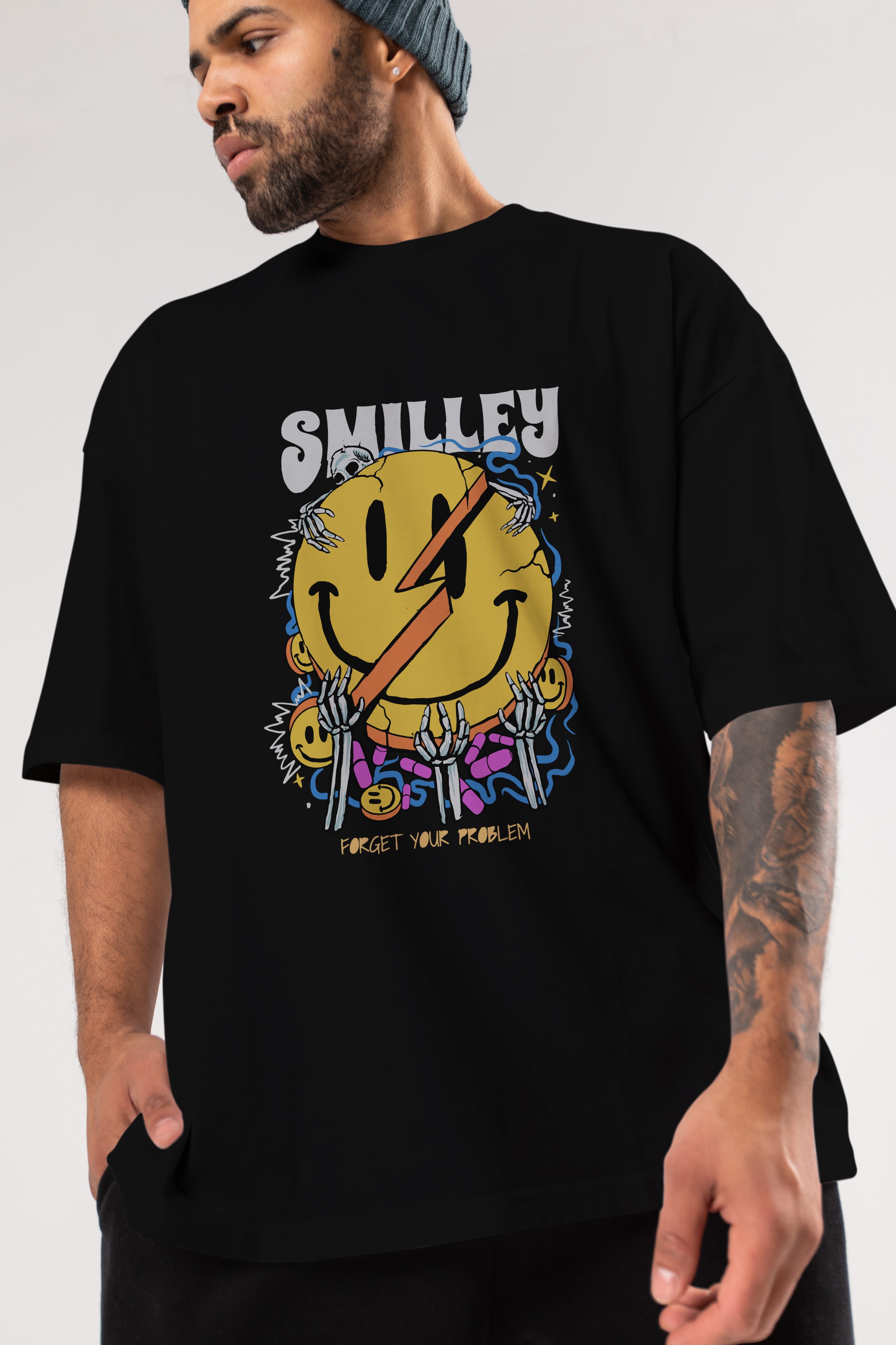 Smilley Streetwear Ön Baskılı Oversize t-shirt Erkek Kadın Unisex