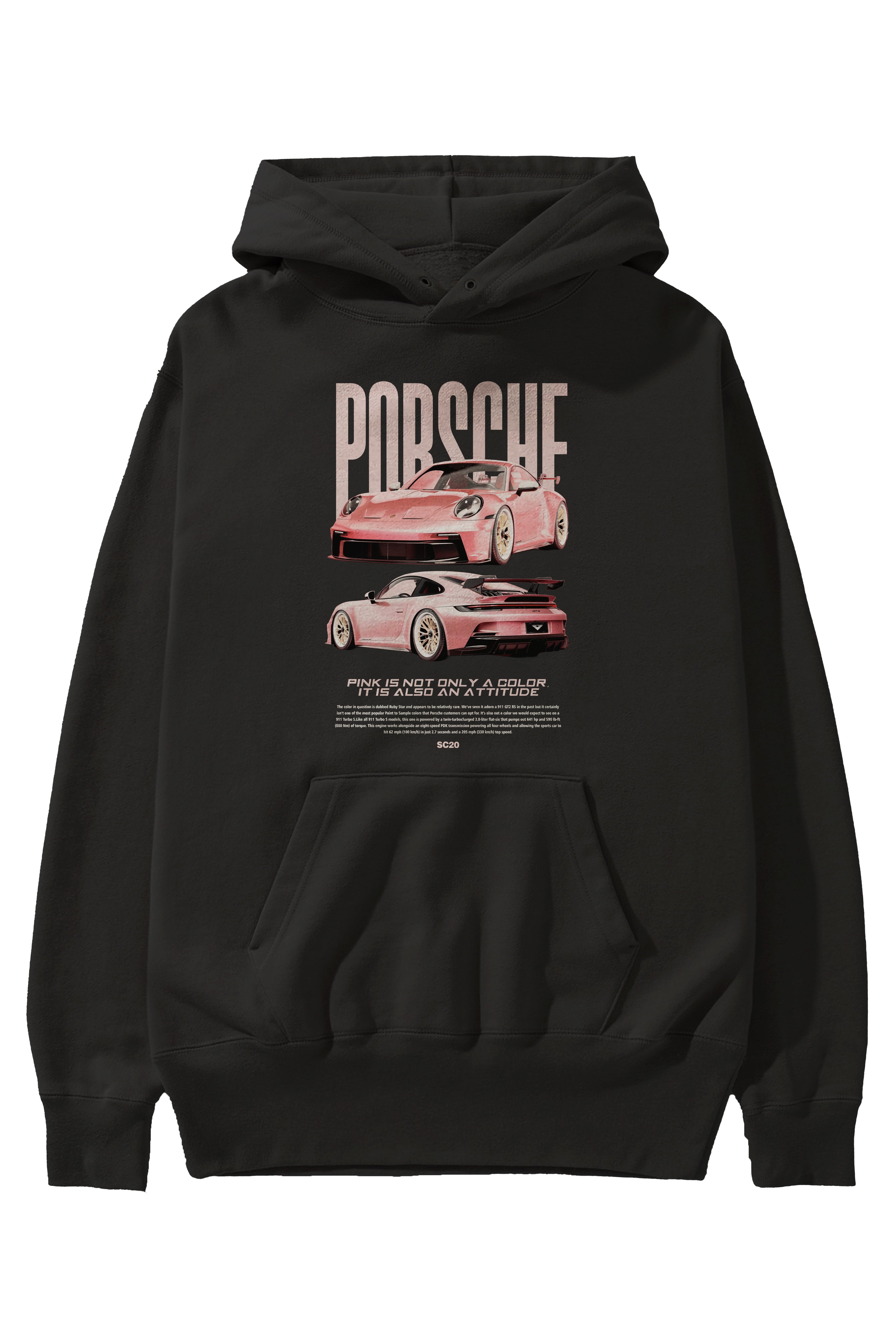 PORSCHE PINK  PIG Ön Baskılı Hoodie Oversize Kapüşonlu Sweatshirt Erkek Kadın Unisex