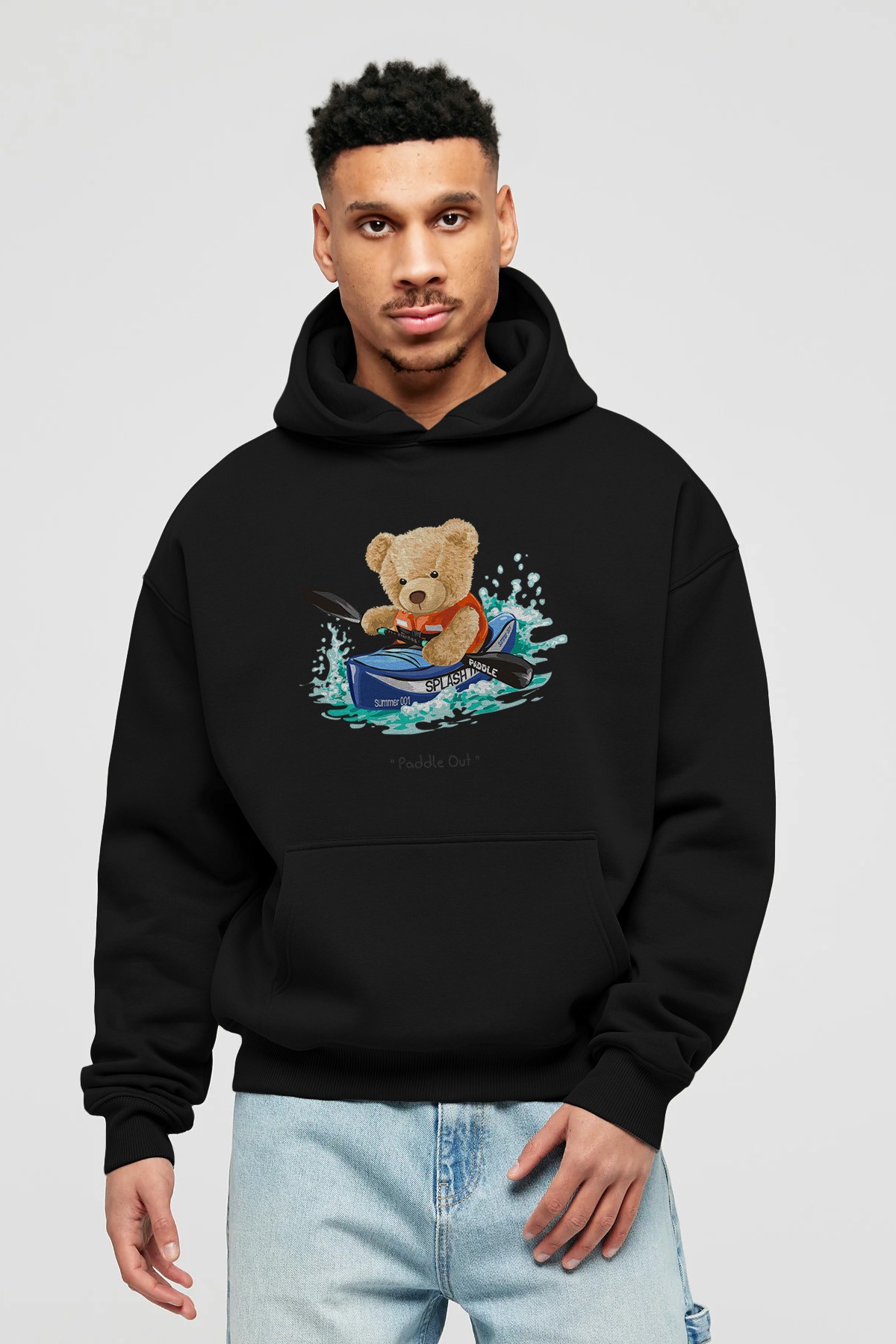 Teddy Bear Paddle Out Ön Baskılı Hoodie Oversize Kapüşonlu Sweatshirt Erkek Kadın Unisex
