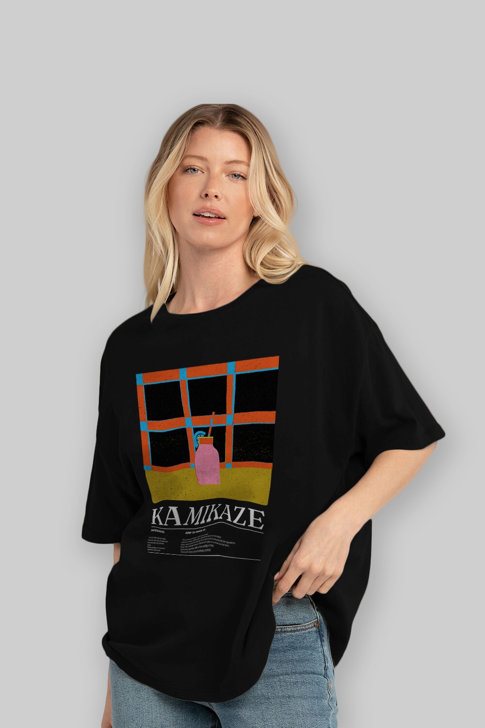 Kamikaze Kokteyl Ön Baskılı Oversize t-shirt Erkek Kadın %100 Pamuk Bisiklet Yaka tişort