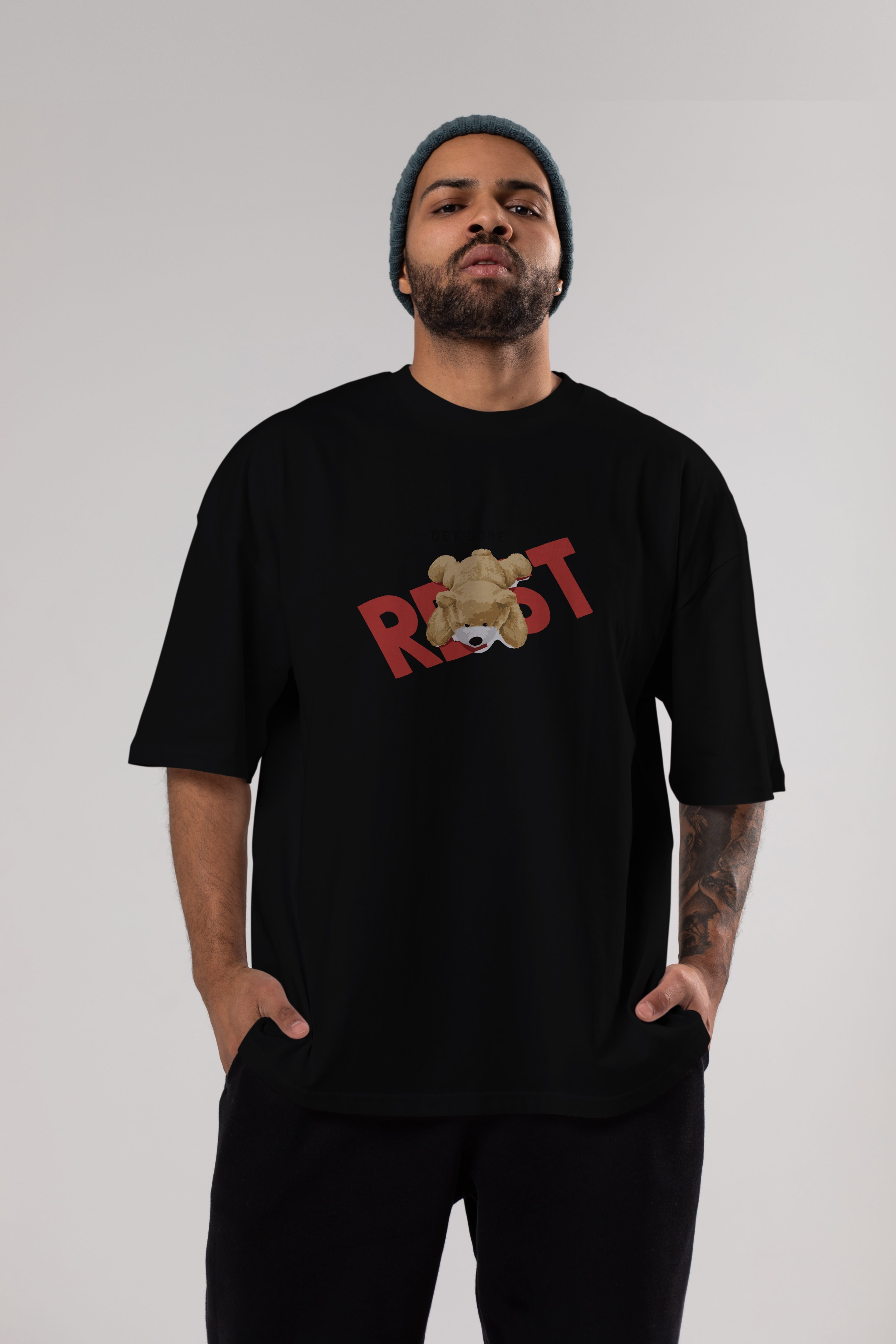 Teddy Bear Rest Ön Baskılı Oversize t-shirt Erkek Kadın Unisex %100 Pamuk