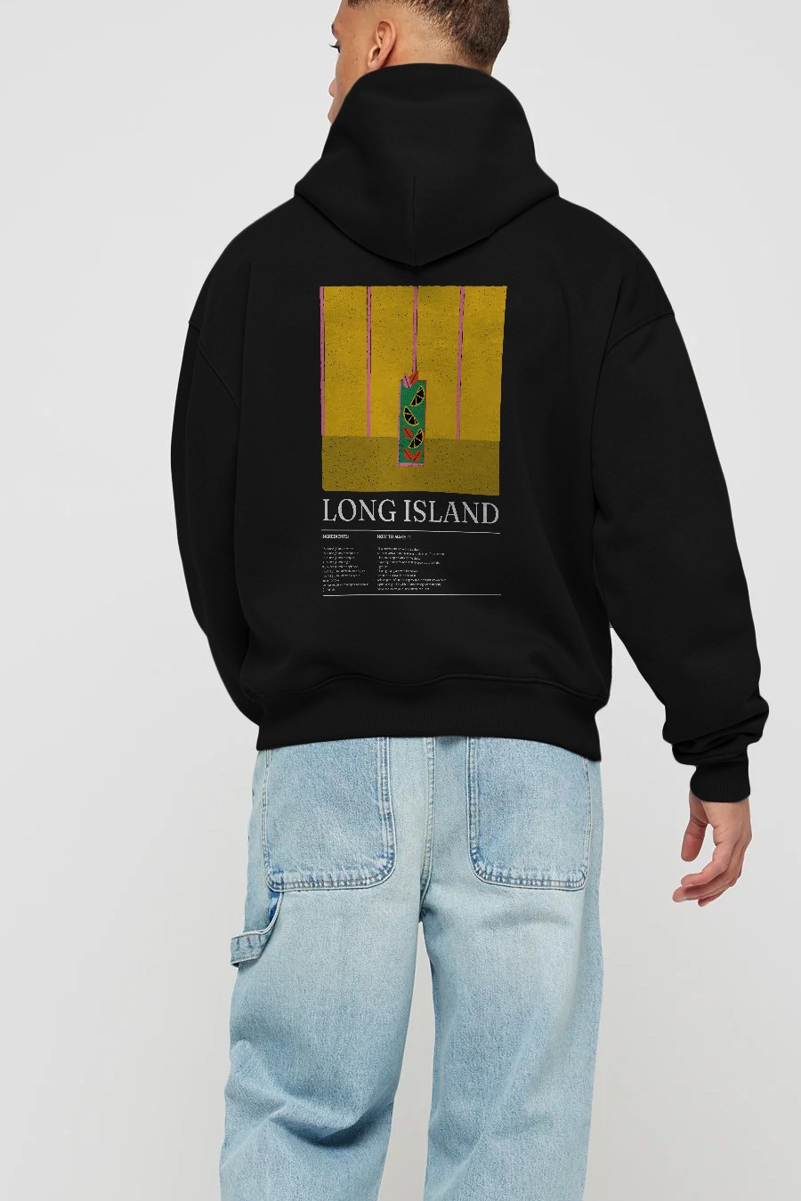 Long Island Kokteyl Arka Baskılı Hoodie Oversize Kapüşonlu Sweatshirt Erkek Kadın