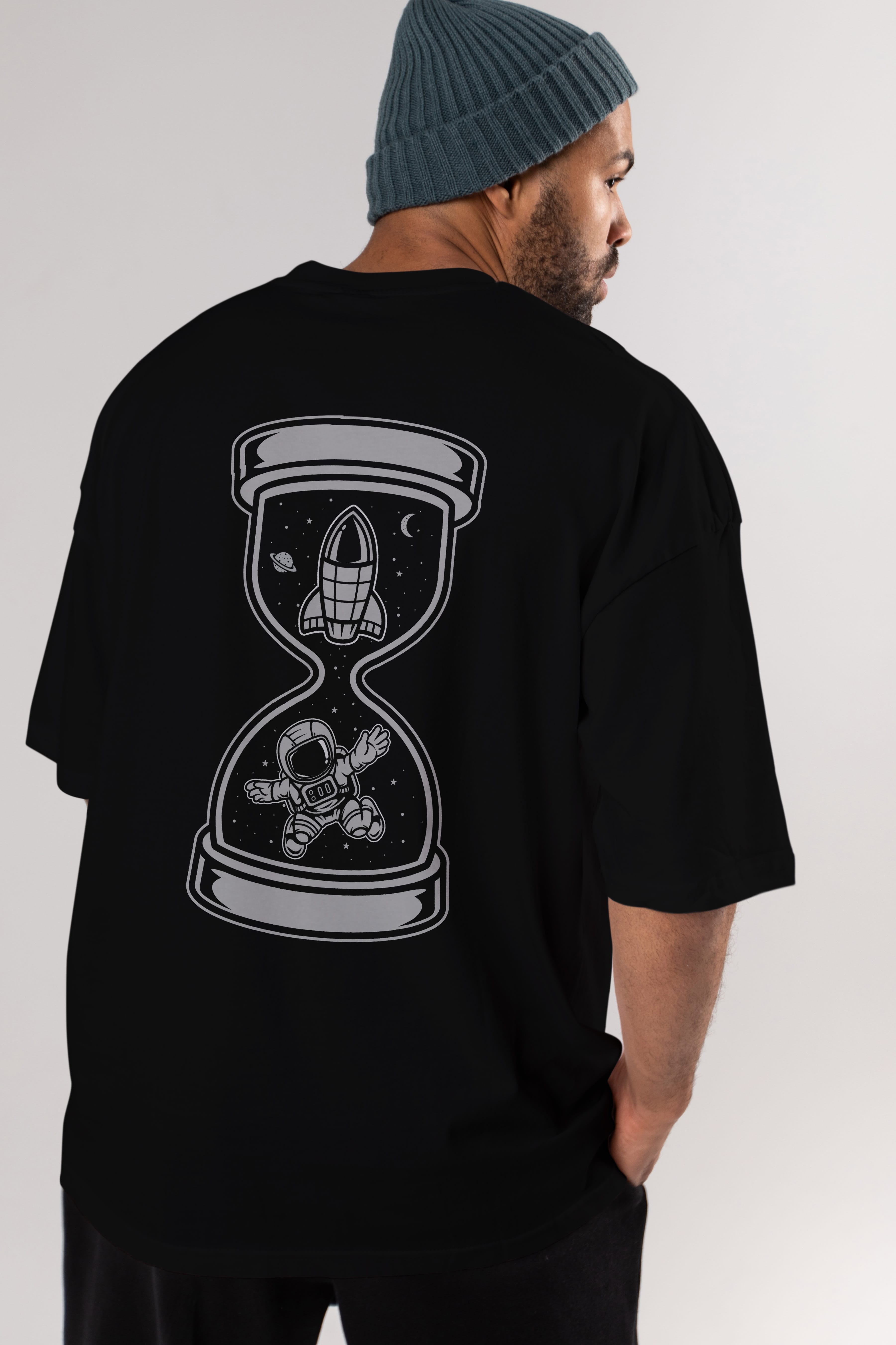 Astronaut Time Arka Baskılı Oversize t-shirt Erkek Kadın Unisex