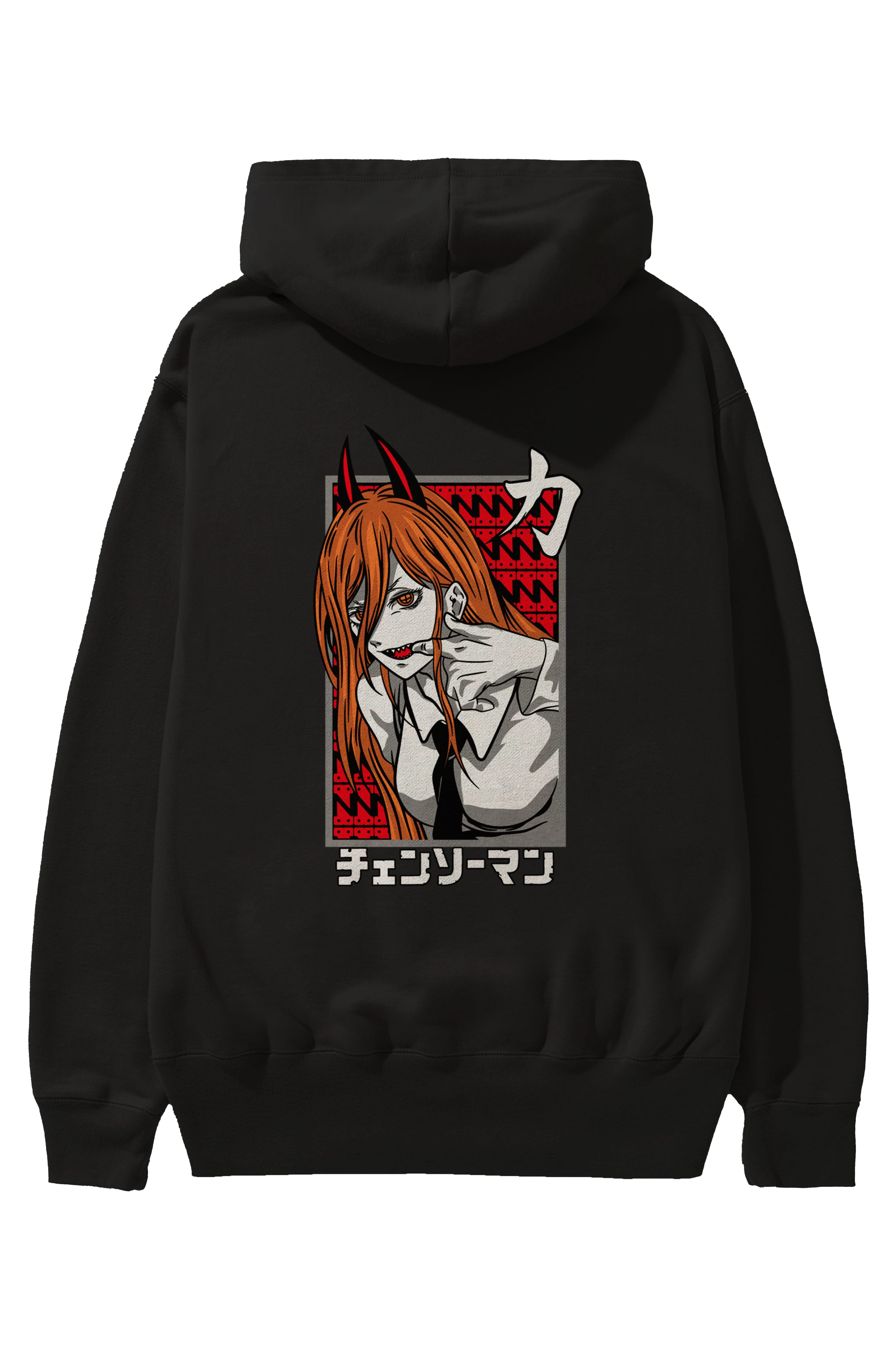 CHAINSAWMAN POWER Anime Arka Baskılı Hoodie Oversize Kapüşonlu Sweatshirt Erkek Kadın Unisex