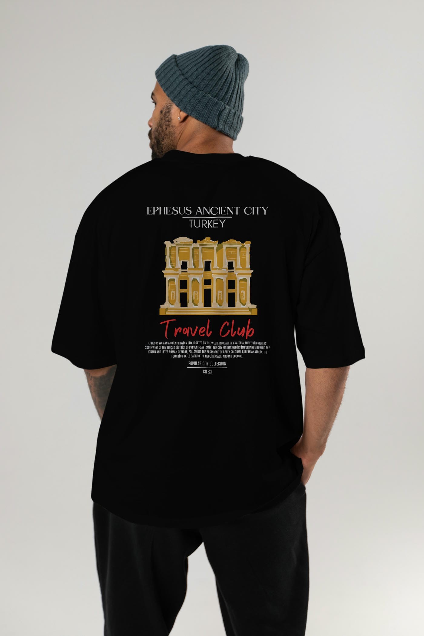 Ephesus Ancient City Turkey Arka Baskılı Oversize t-shirt Erkek Kadın Pamuk Bisiklet Yaka tişort