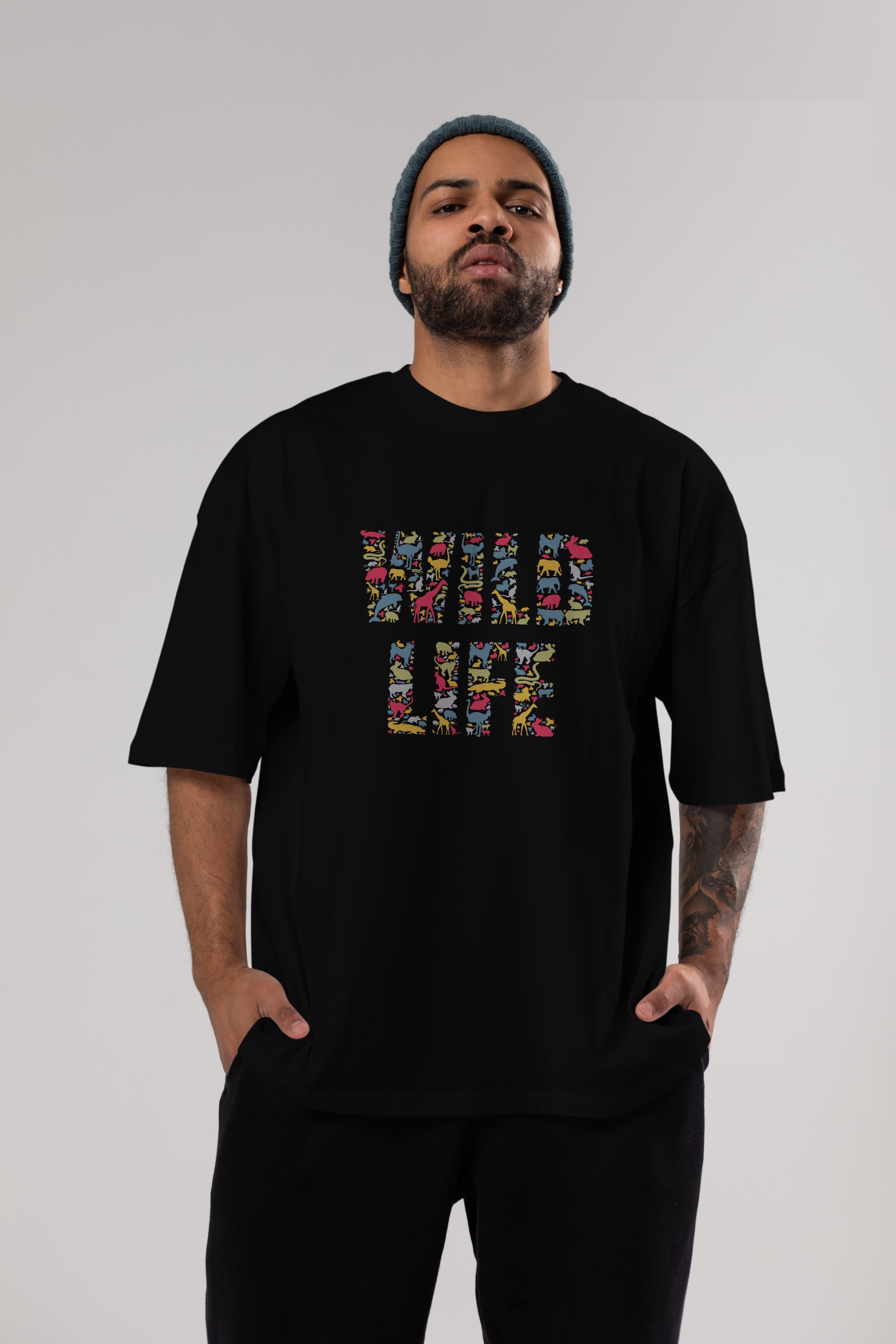 Wild Life Ön Baskılı Oversize t-shirt %100 pamuk Erkek Kadın Unisex
